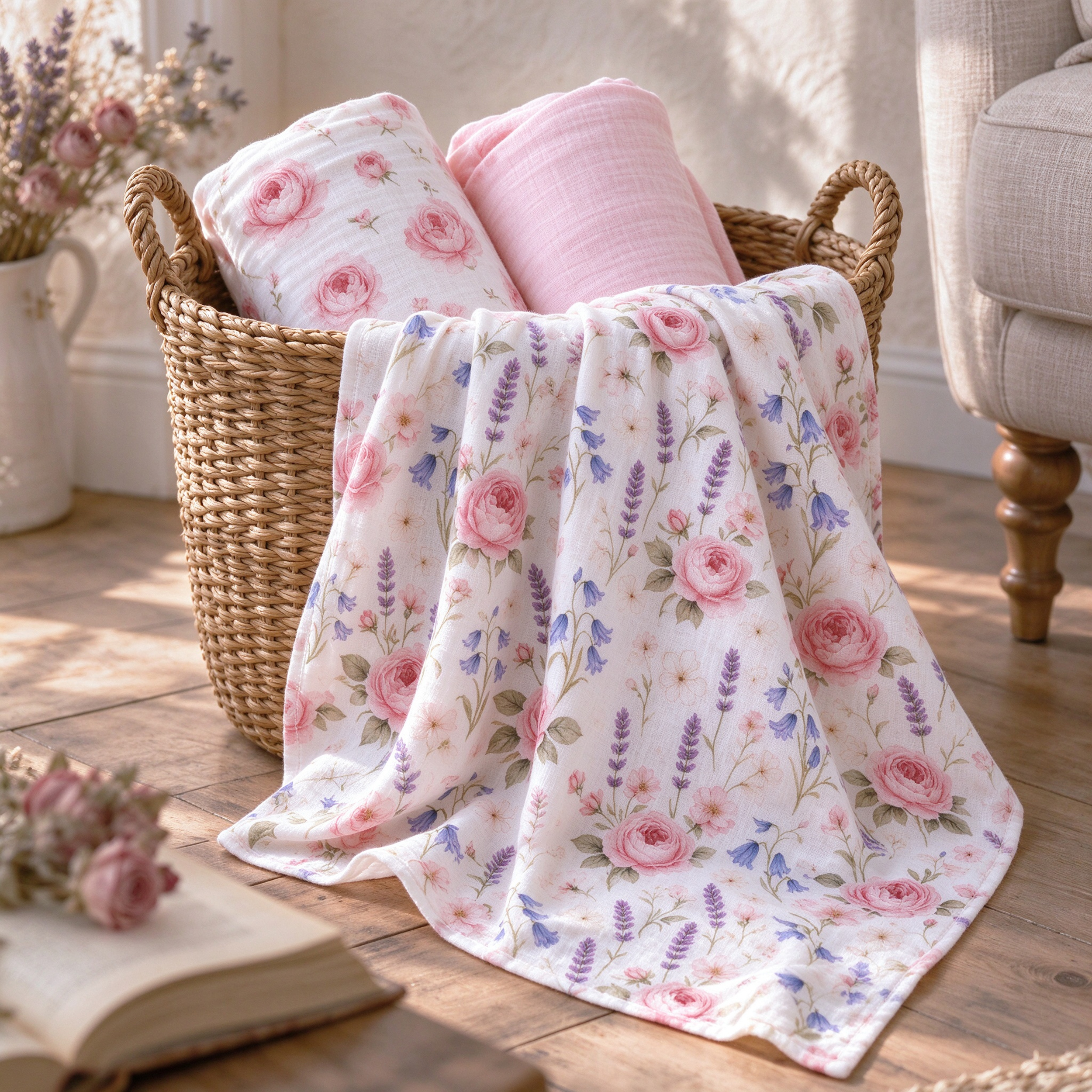 Muslin Swaddle Blankets 4-Pack | 35"x40" | Blush Rose Manor