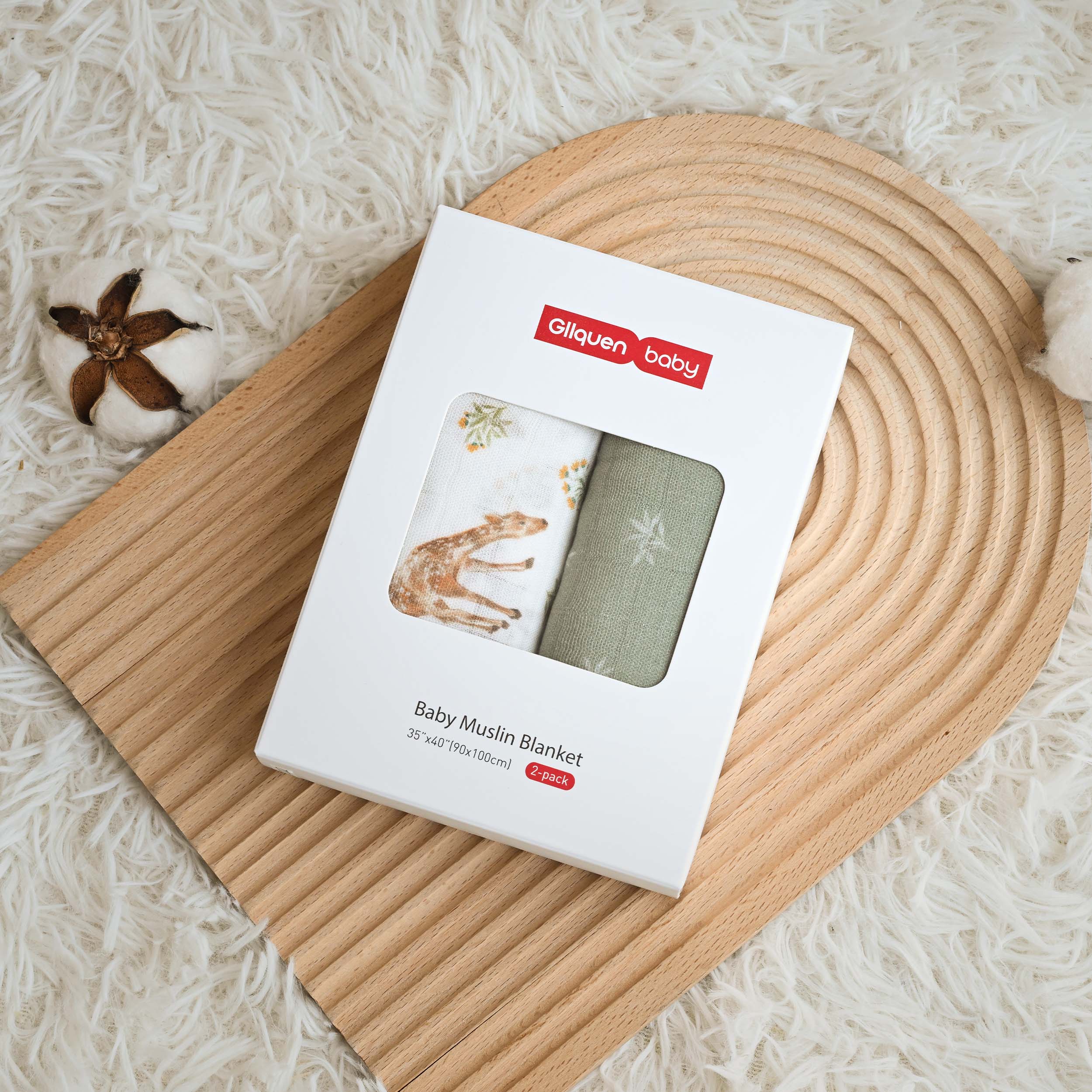 Muslin Swaddle Blankets 2-Pack | 35"x40" | Deerling