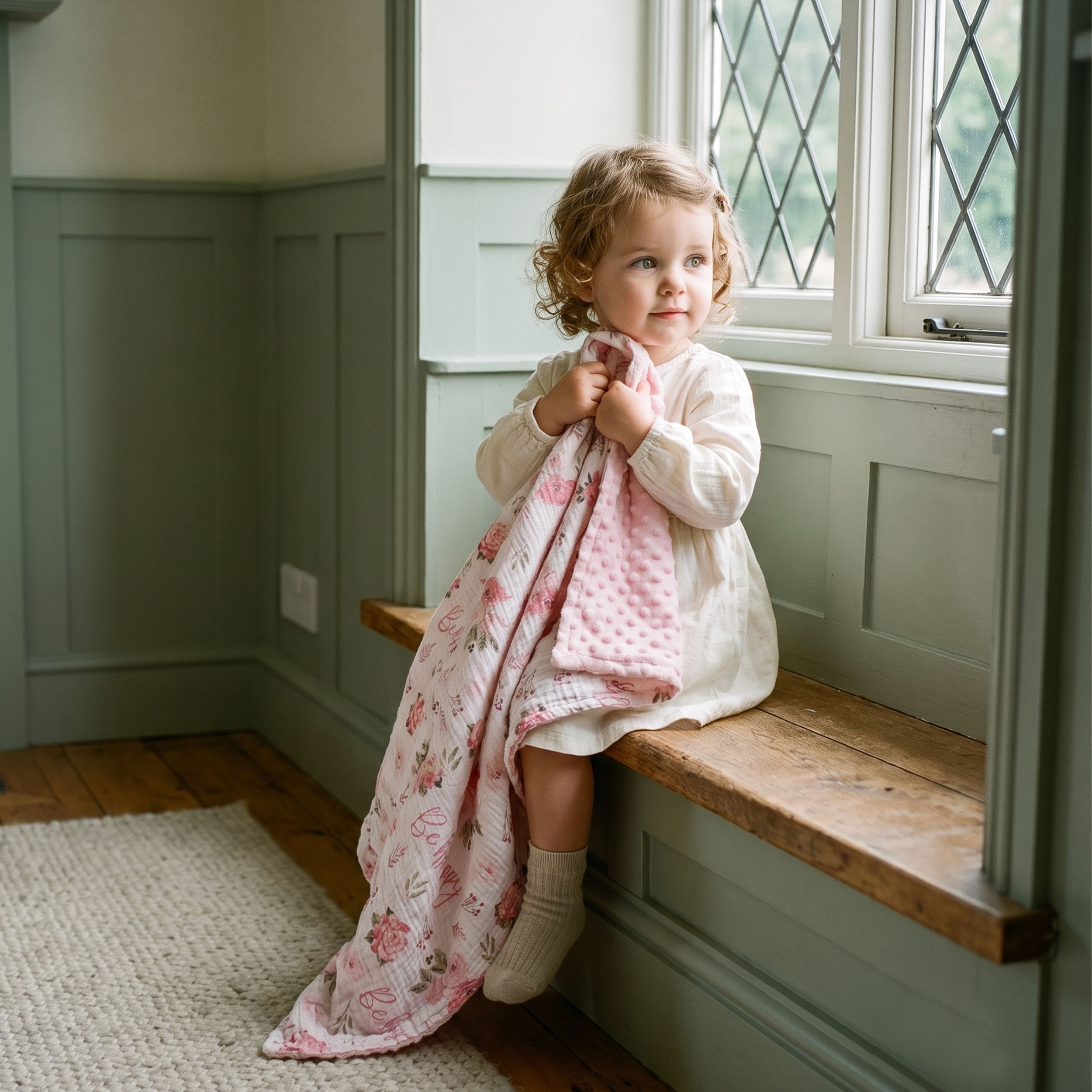 Blush Happy Blooms | Muslin and Fleece Plush Dot Blanket | 30''*40''