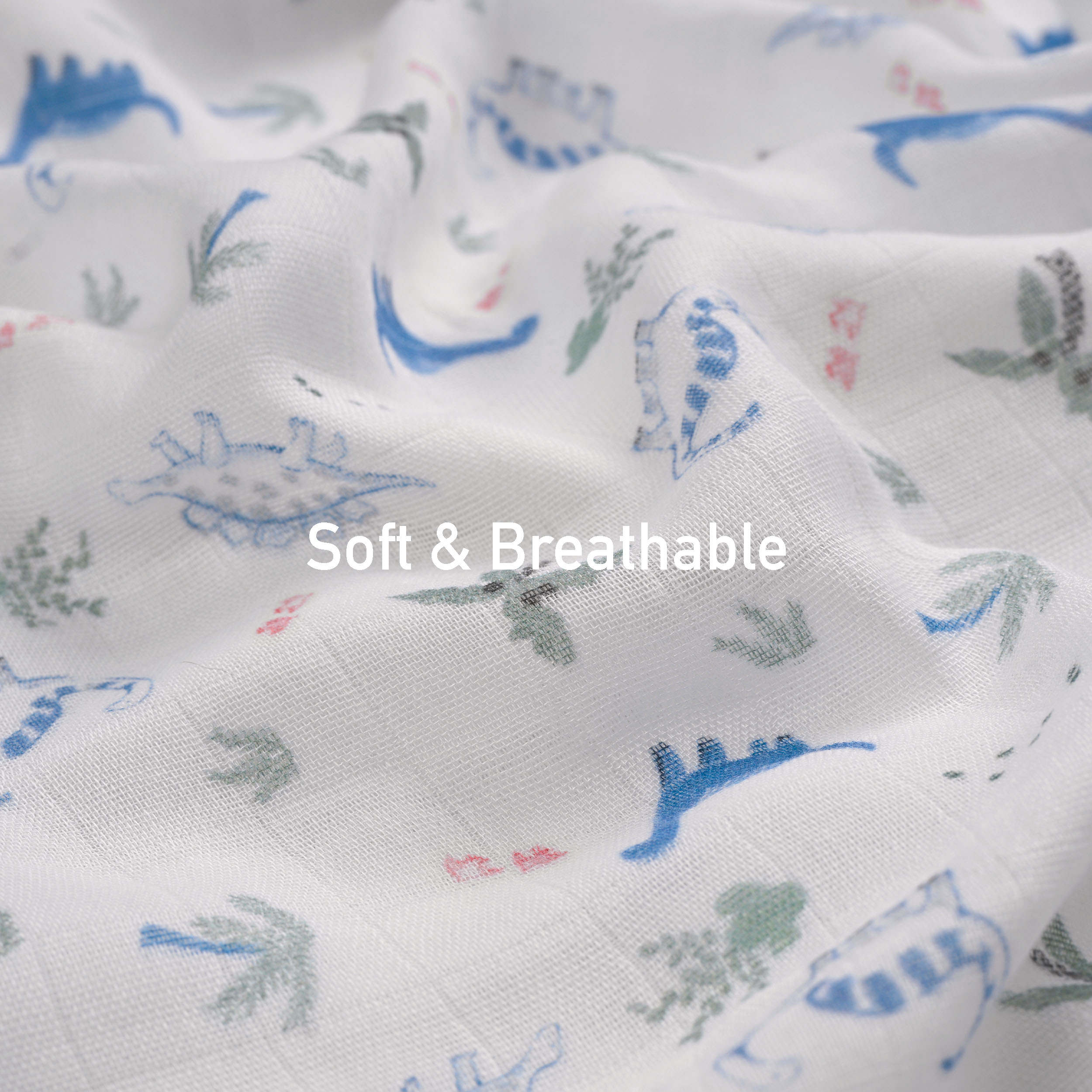 Muslin Swaddle Blankets 4-Pack | 35"x40" | Little Dino's Blue Forest