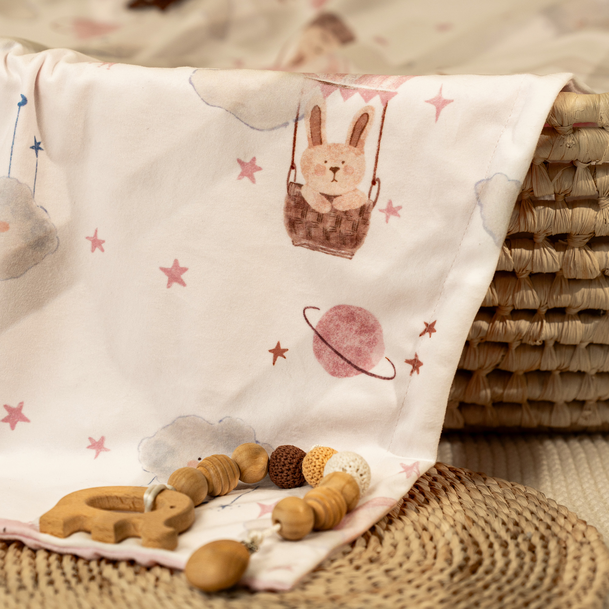 Bunny's Dreamy Flight | Fleece Plush Dot Blanket | 30''*40''