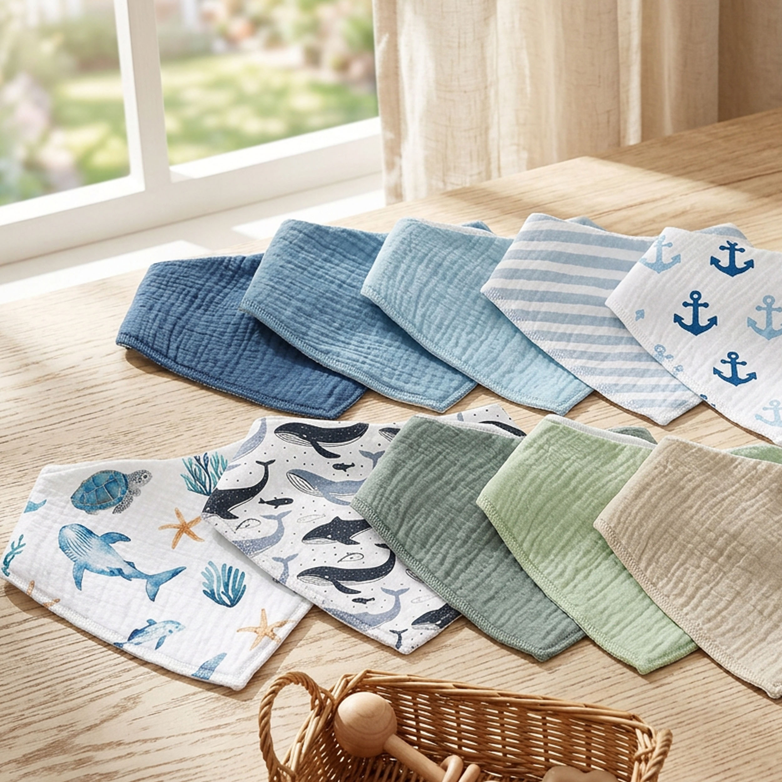 Ocean Breeze Sail | Soft & Absorbent Muslin Bandana Bibs 10 Pack
