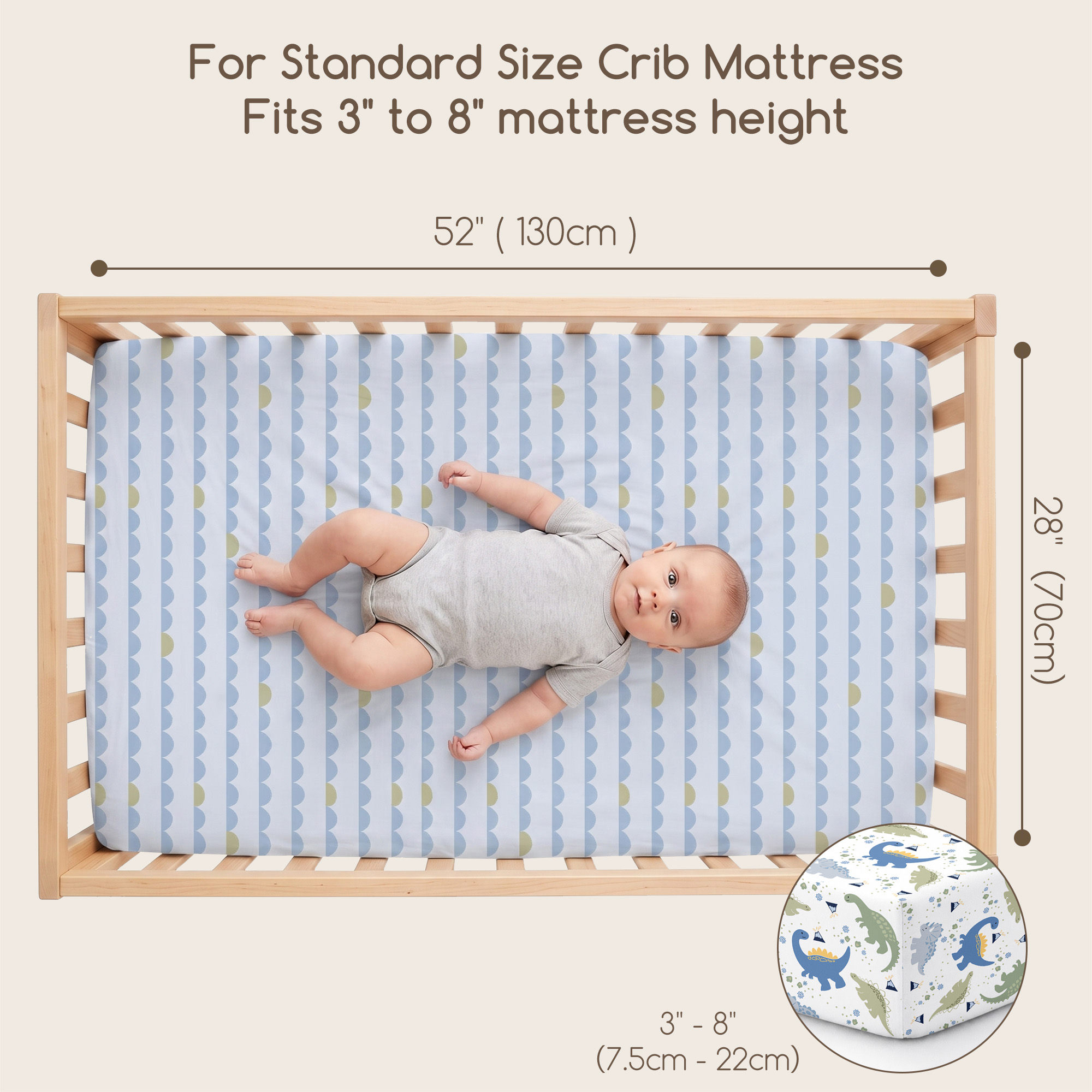 Blue Dino Explorer | Soft Microfiber Baby Crib Sheets 3 Pack