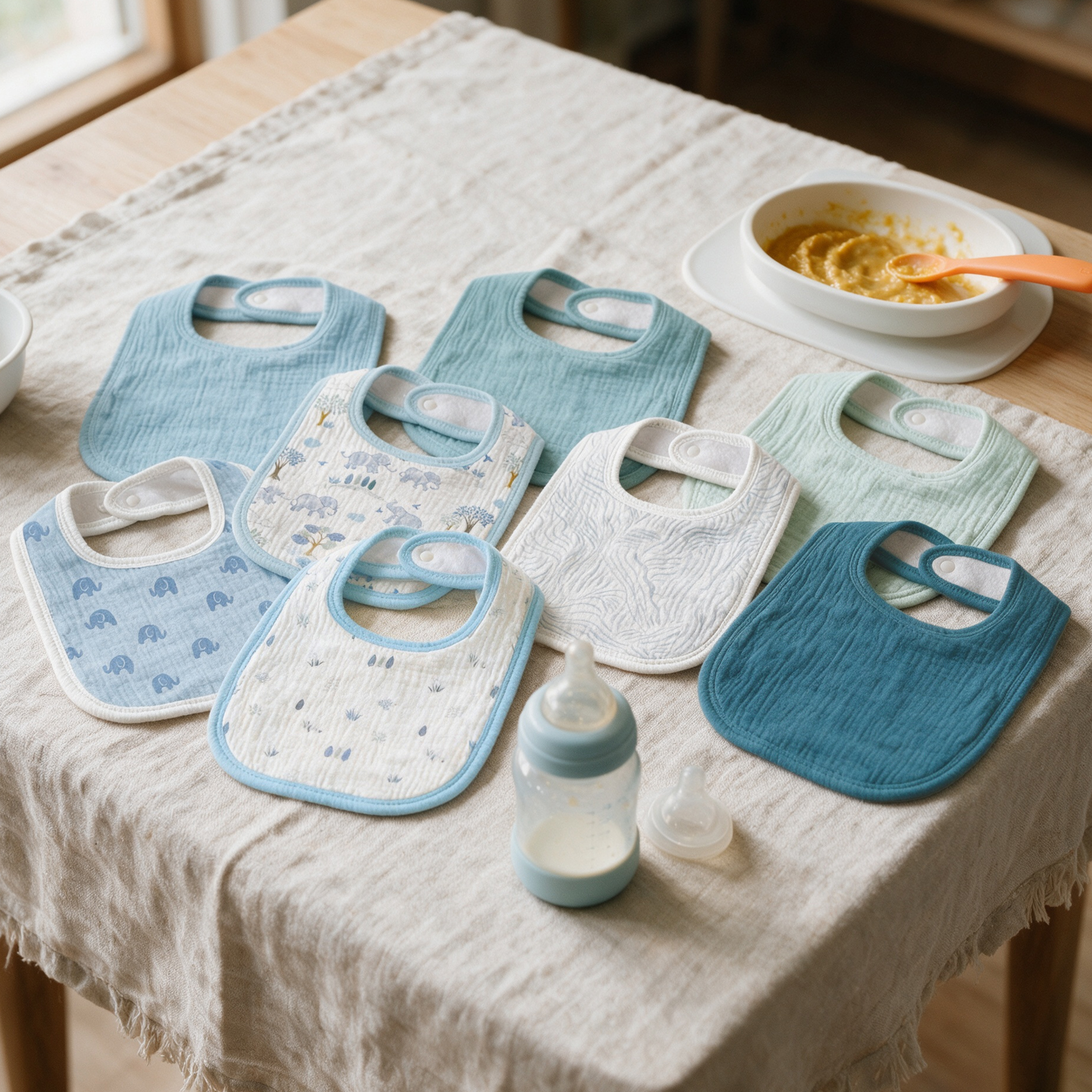 Blue Elephant Safari | baby muslin bibs 8 pack | 0-36 months