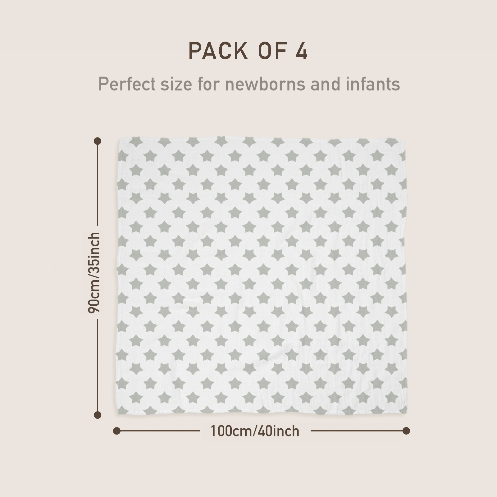 Muslin Swaddle Blankets 4-Pack, 35"x40" - Star