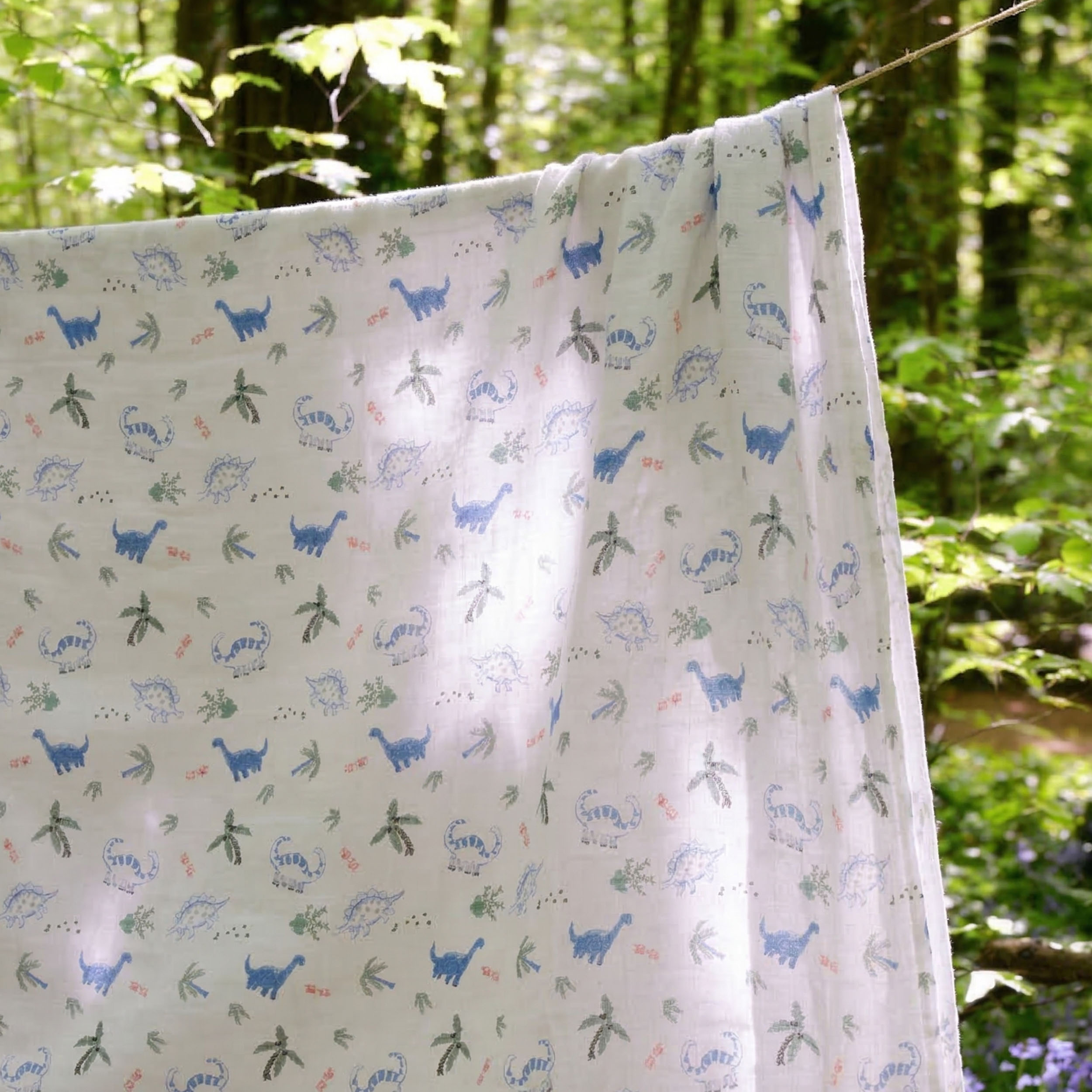Muslin Swaddle Blankets 4-Pack | 35"x40" | Little Dino's Blue Forest