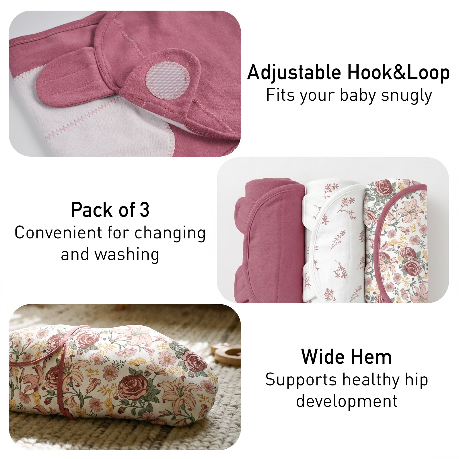 Vintage Rose Serenade | Baby Swaddle 3 Pack | 0-3 Months