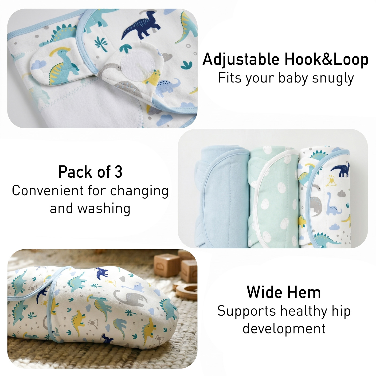 Tropical Dino  Print | Baby Swaddle 3 Pack | 0-3 Months