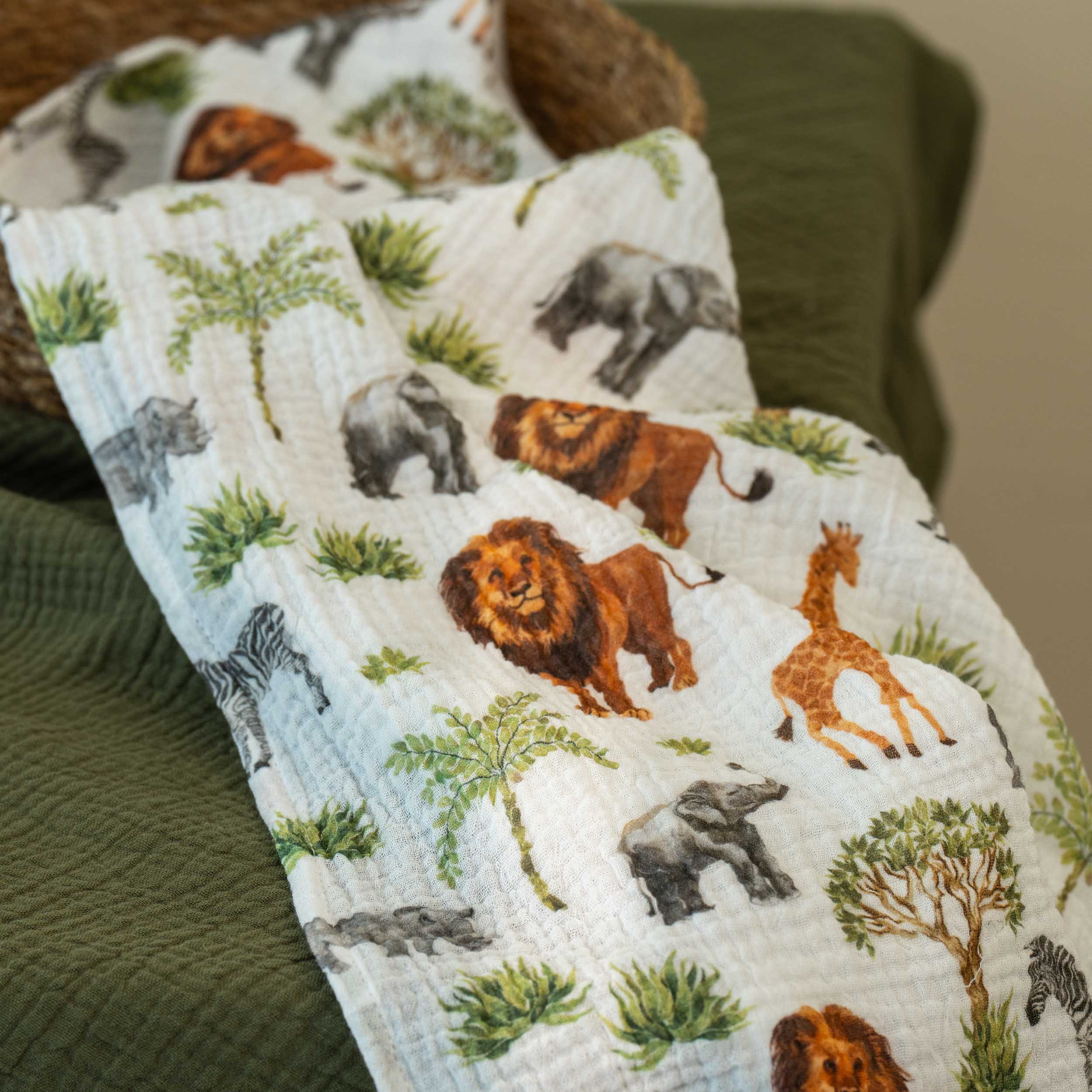 Muslin Swaddle Blankets 2-Pack | 38"x40" | Tropical Africa