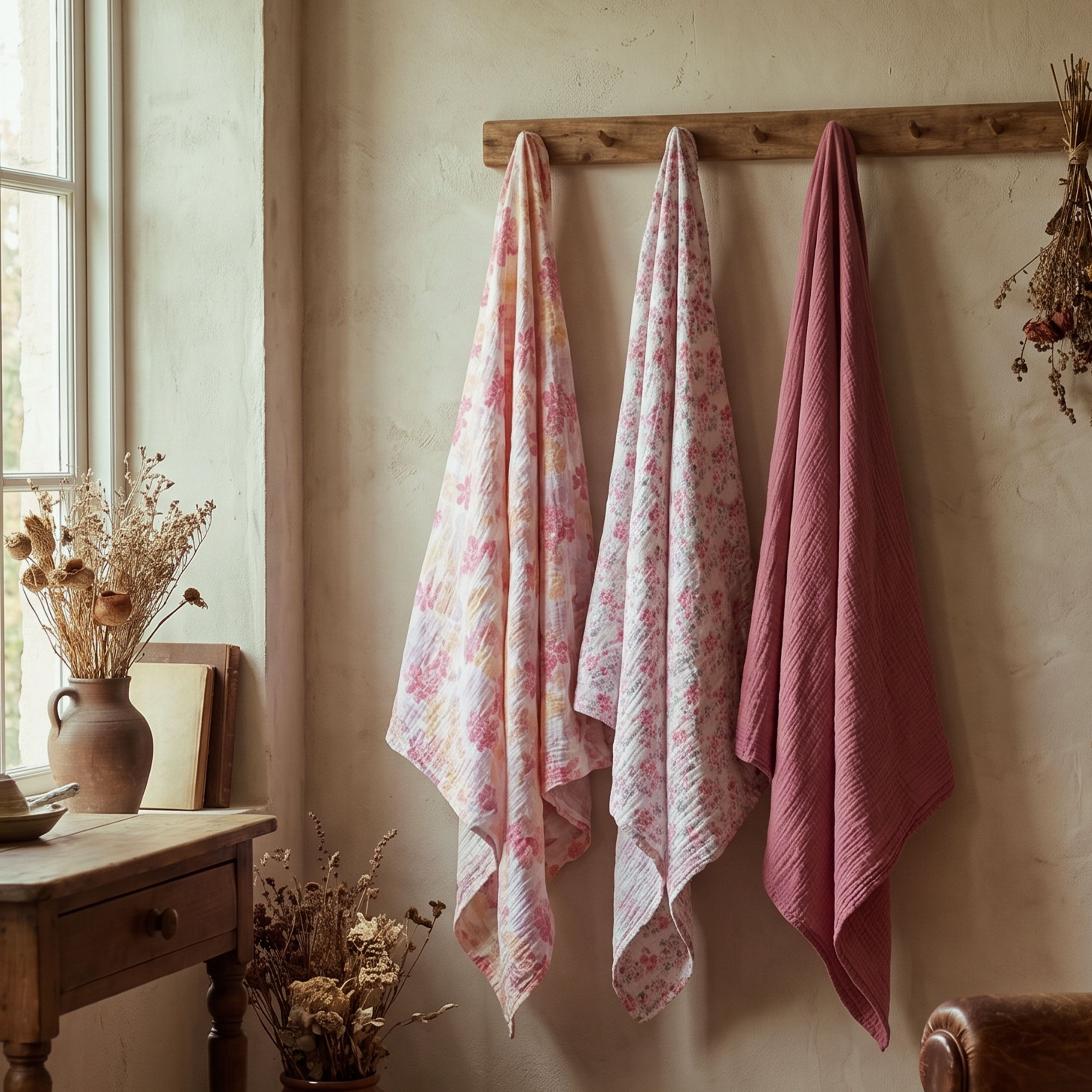 Muslin Swaddle Blankets 3-Pack | 38"x40" | Vintage Floral Bloom