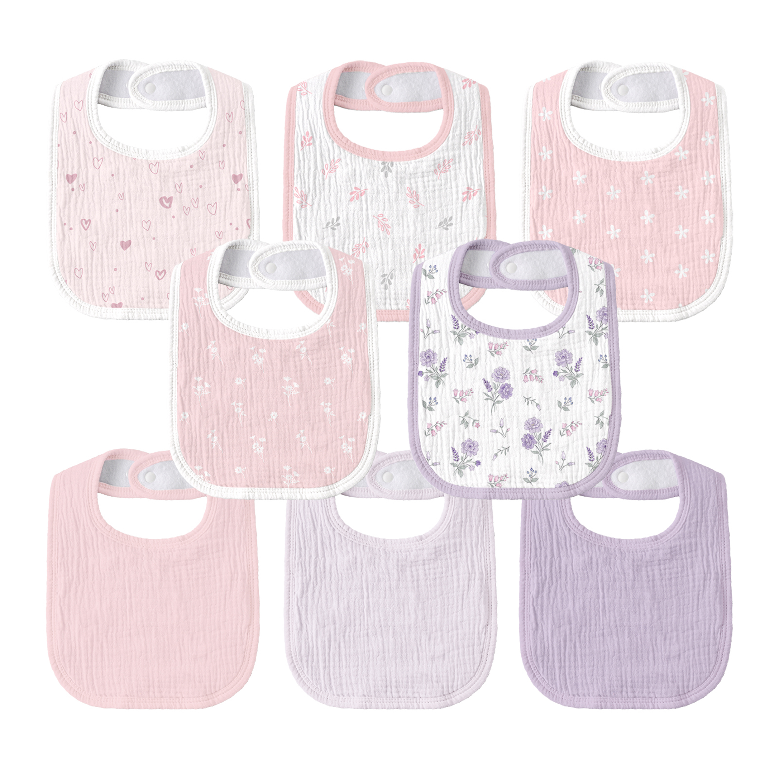 Pink Lavender Floral | baby muslin bibs 8 pack | 0-36 months