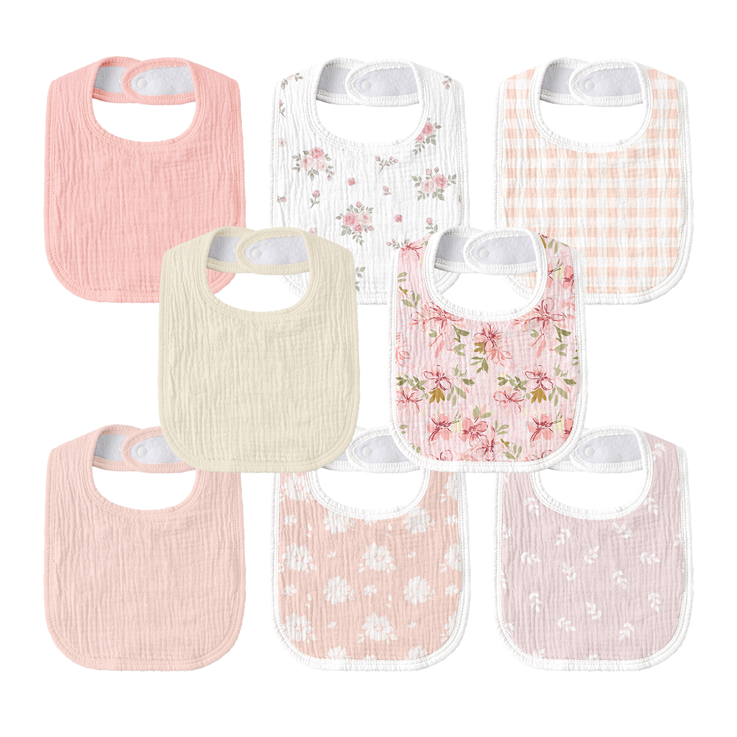Blush Cottagecore Blossom | baby muslin bibs 8 pack | 0-36 months