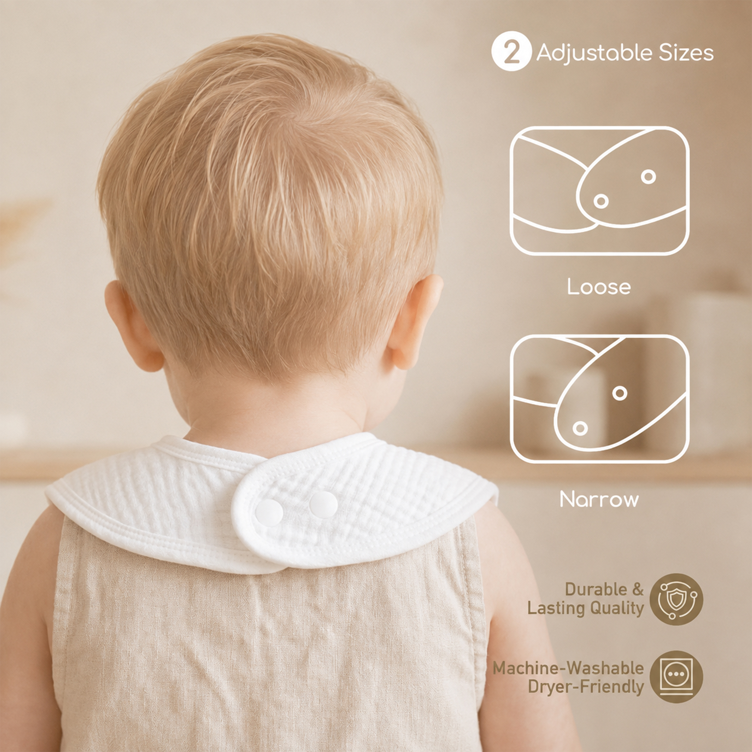 Natural White Solid | baby muslin bibs 8 pack | 0-36 months