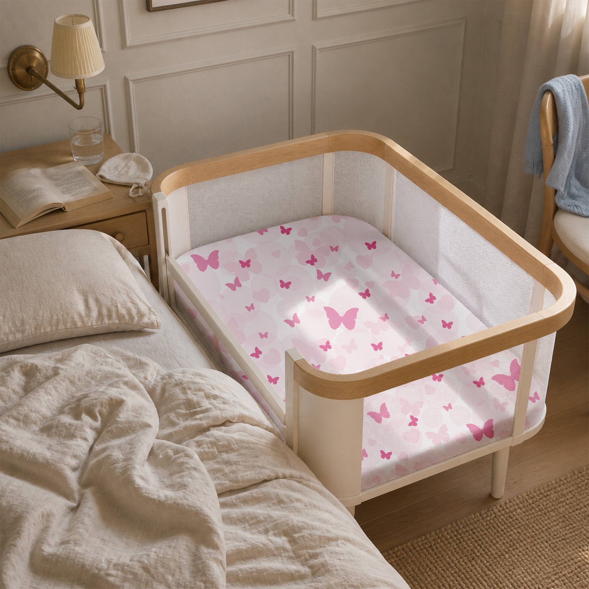 Pink Butterfly & Floral | Bassinet Sheets 4-Pack | 20*33''