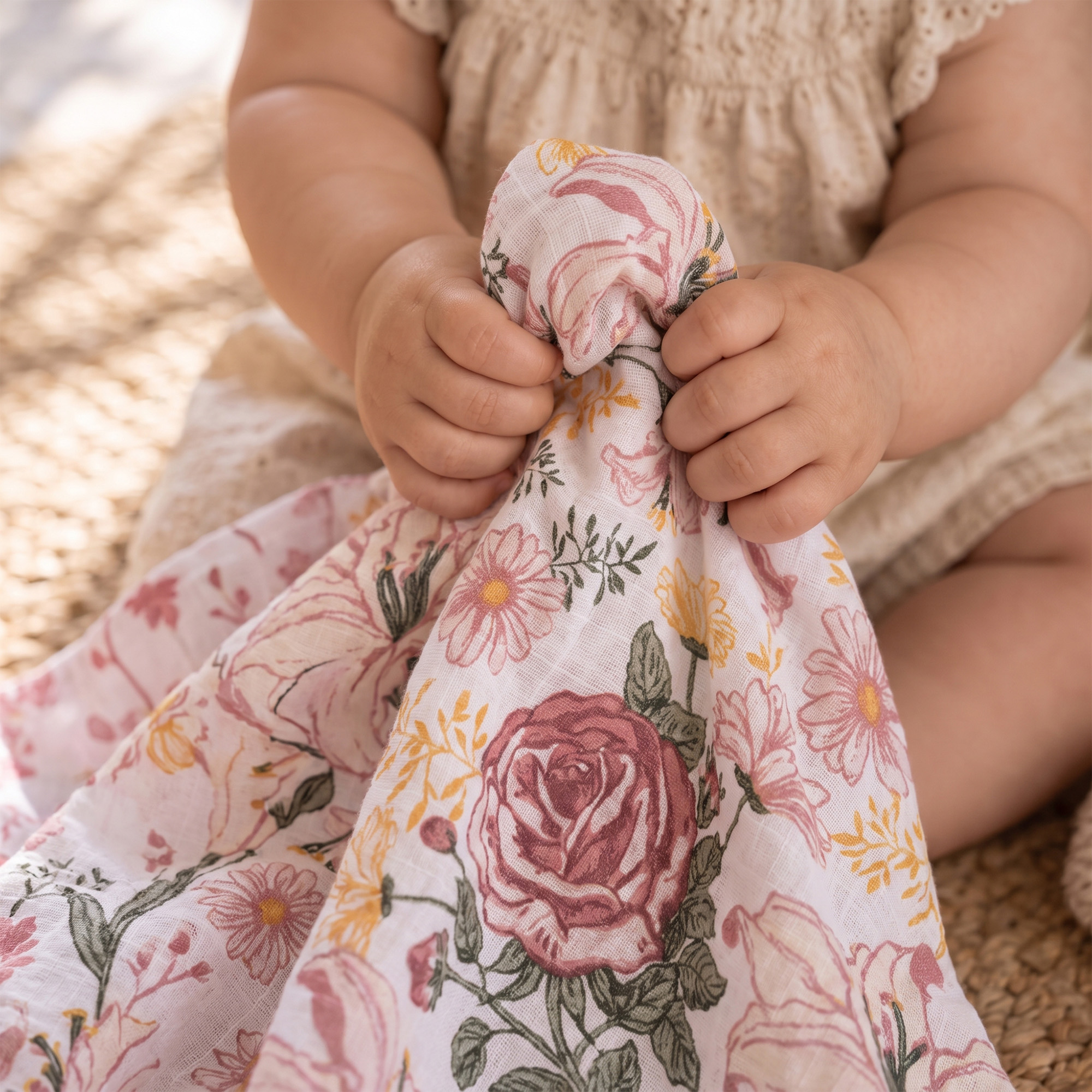 Muslin Swaddle Blankets 6-Pack | 27x27" | Vintage Rose Serenade