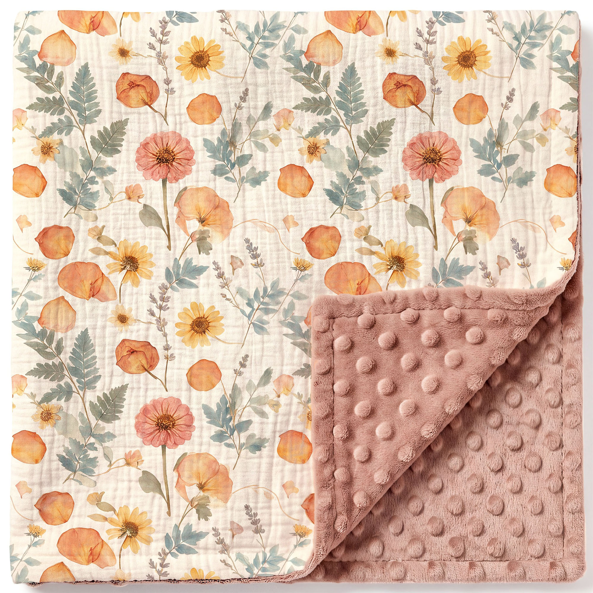 Amber Pressed Flower | Muslin and Fleece Plush Dot Blanket | 30''*40''