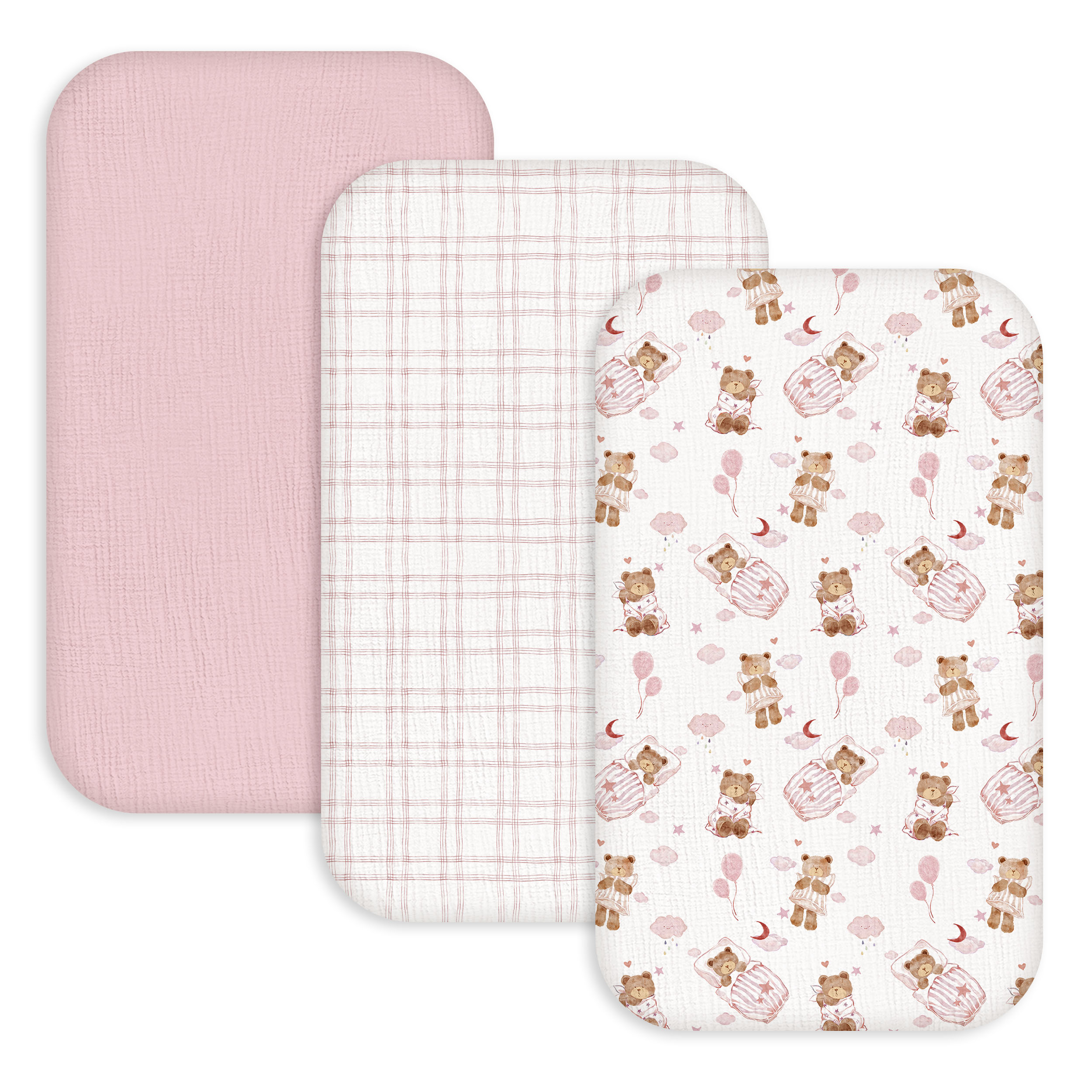 Bear's Dreamland  | Muslin Bassinet Sheet 3-Pack | 33''*20''
