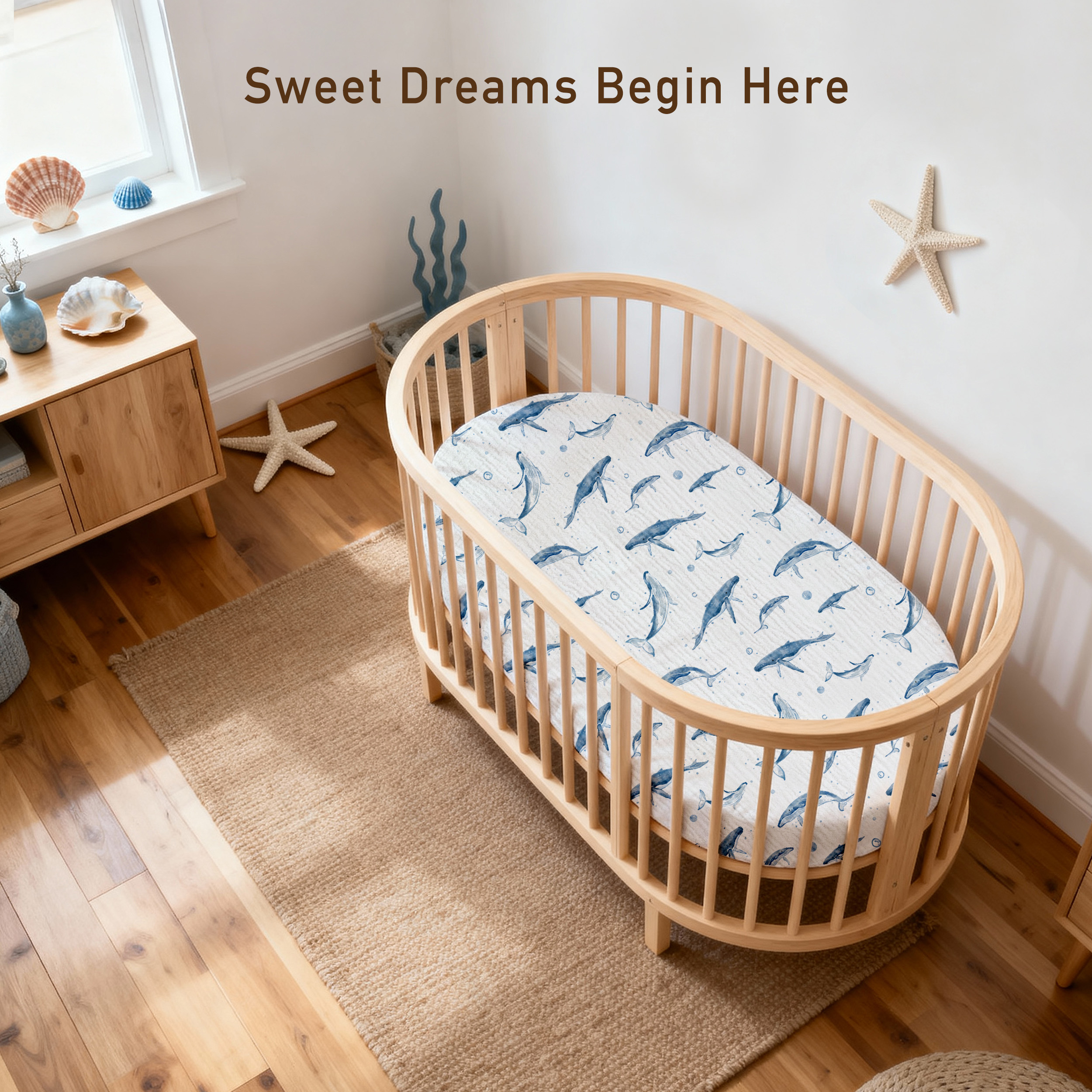 Blue Whale Whisper | Muslin Bassinet Sheets 2-Pack | 33''*17''