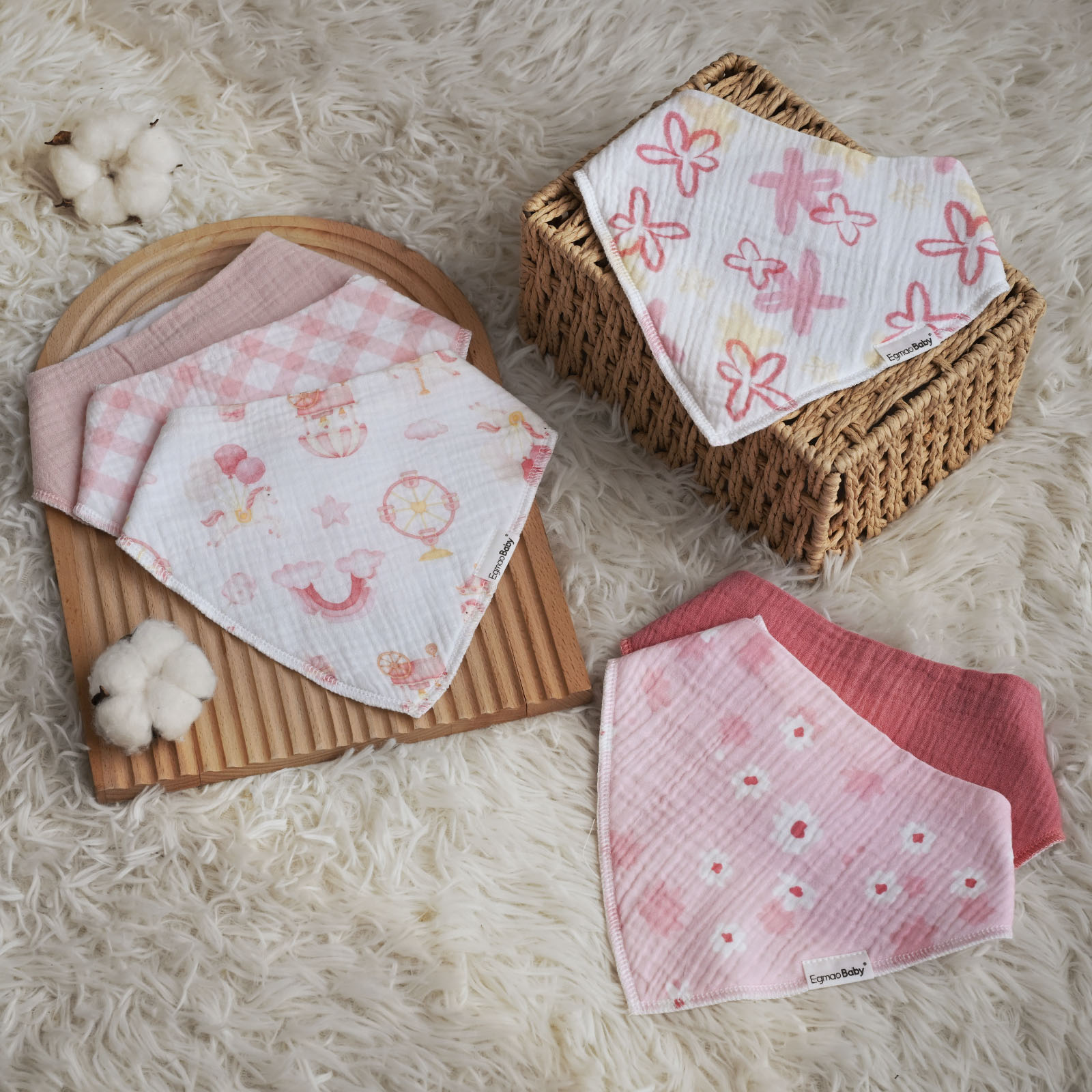 Dreamy Amusement | Soft & Absorbent Muslin Bandana Bibs 10 Pack