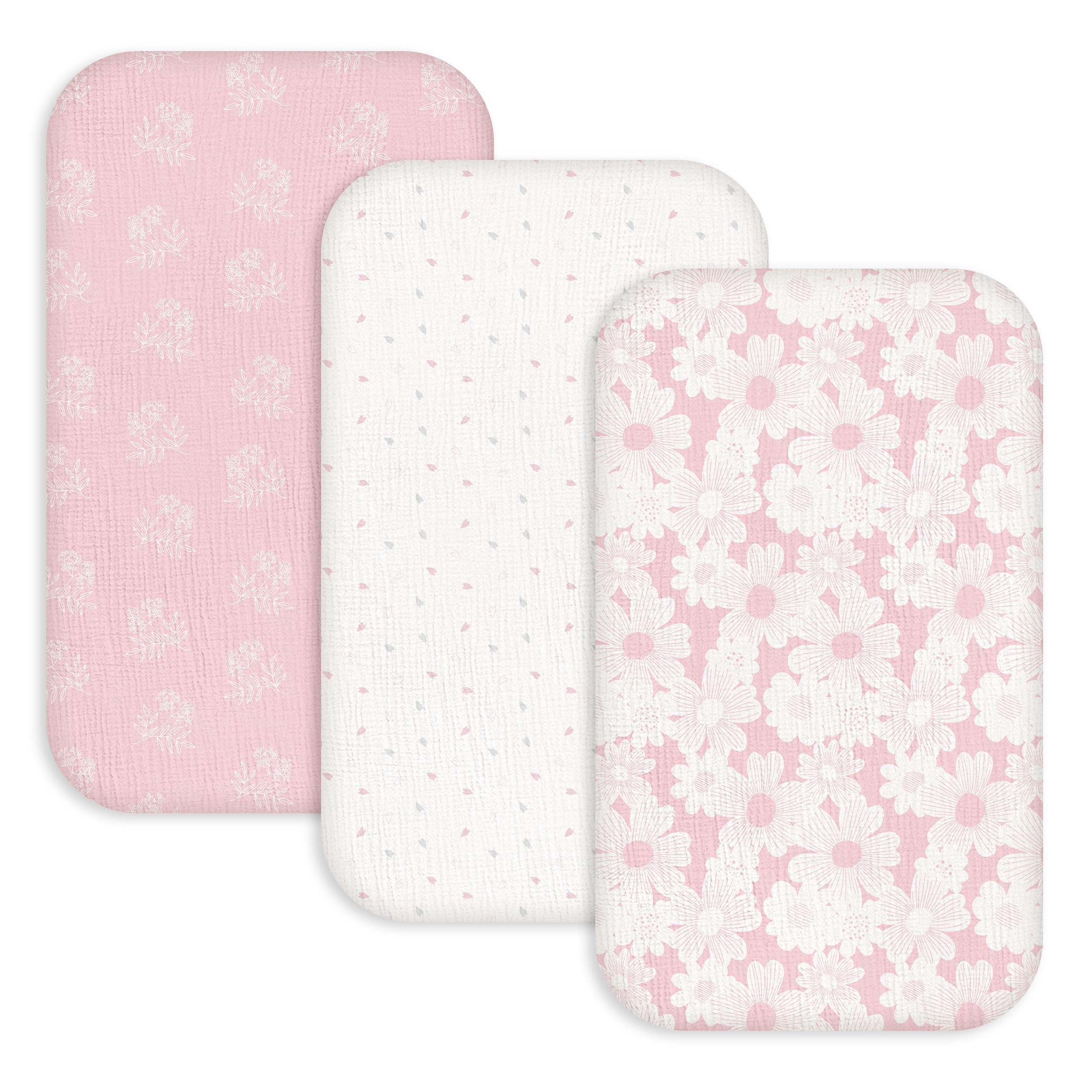 Rosebud | Muslin Bassinet Sheet 3-Pack | 33''*20''