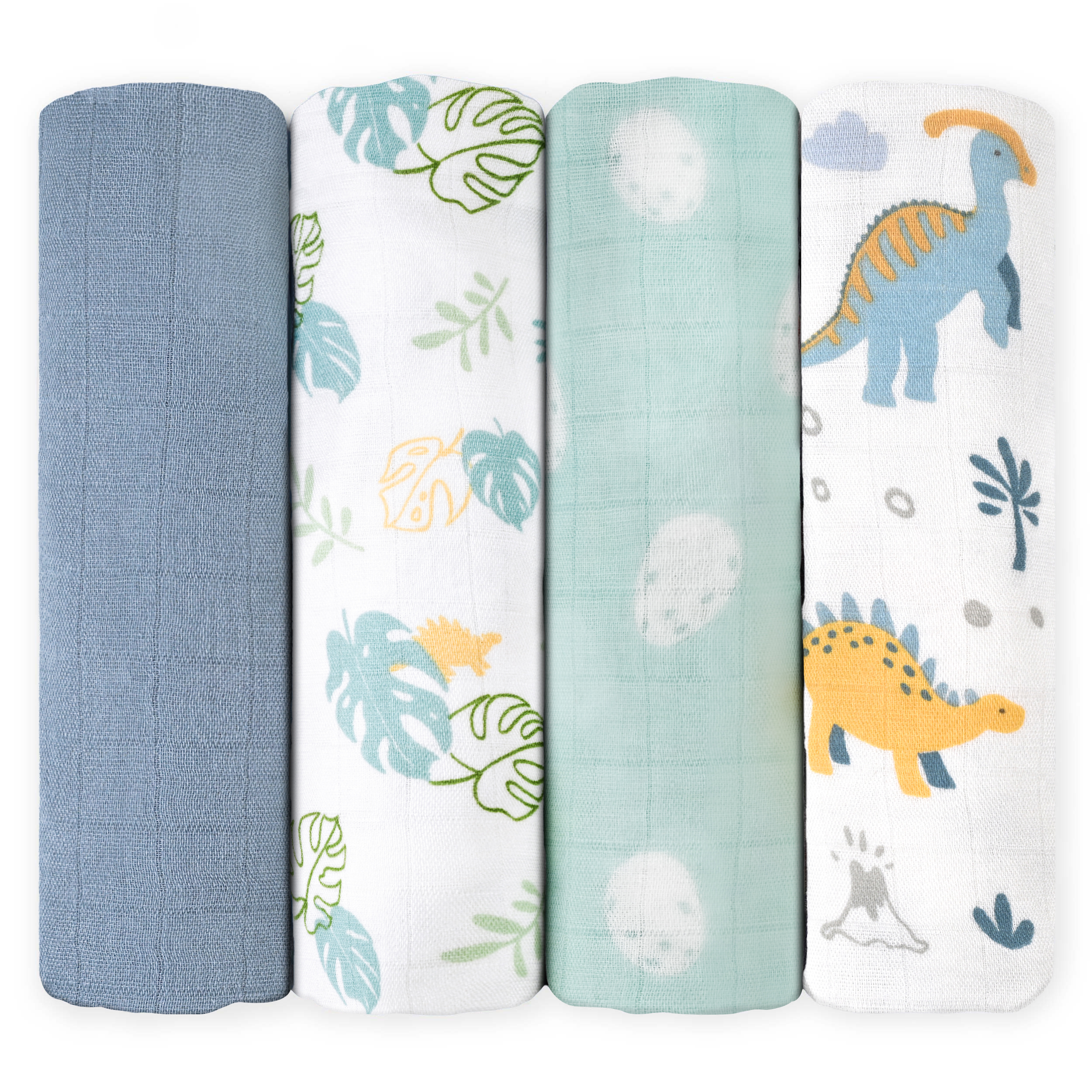Muslin Swaddle Blankets 4-Pack | 35"x40" | Tropical Dino  Print