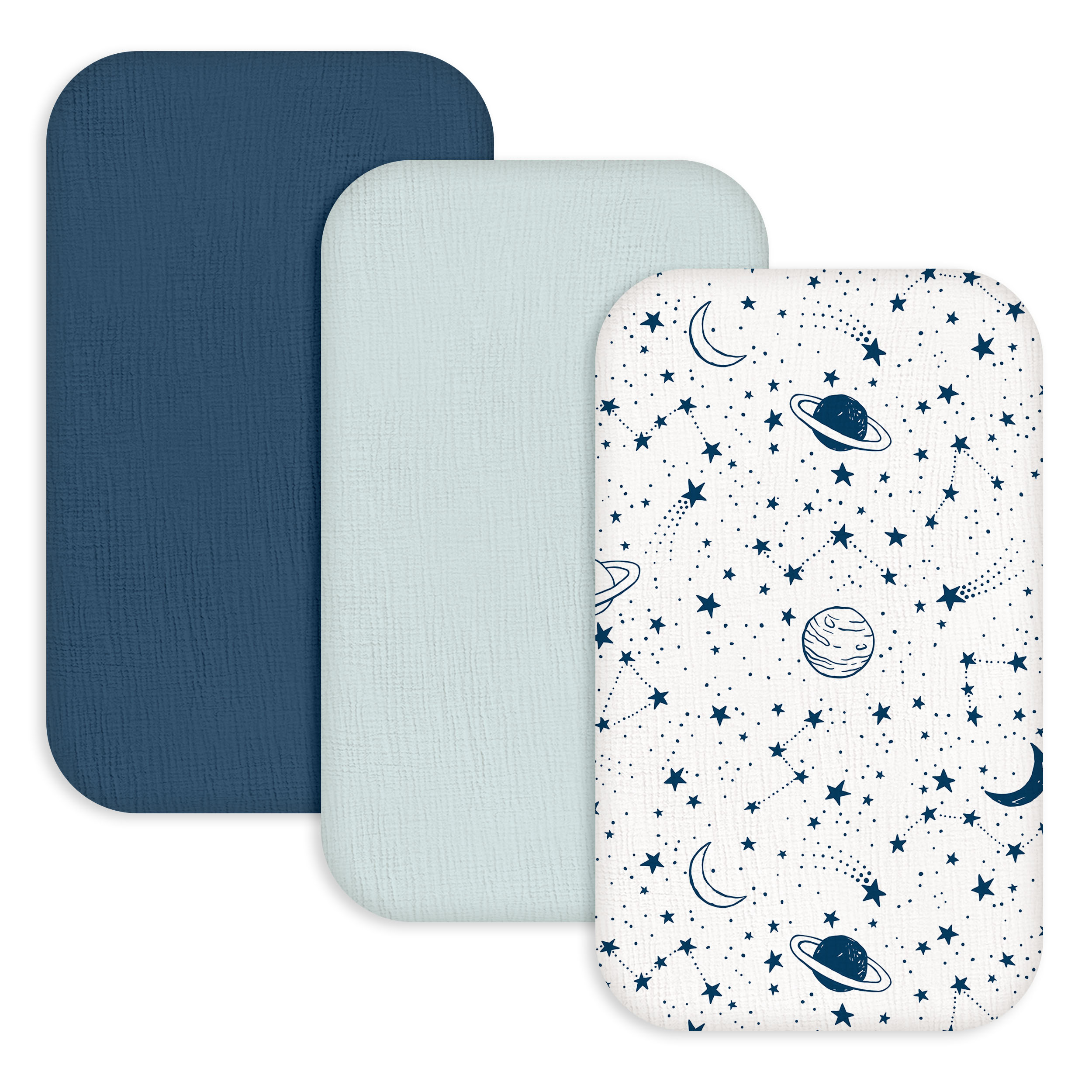 Planet | Muslin Bassinet Sheet 3-Pack | 33''*20''