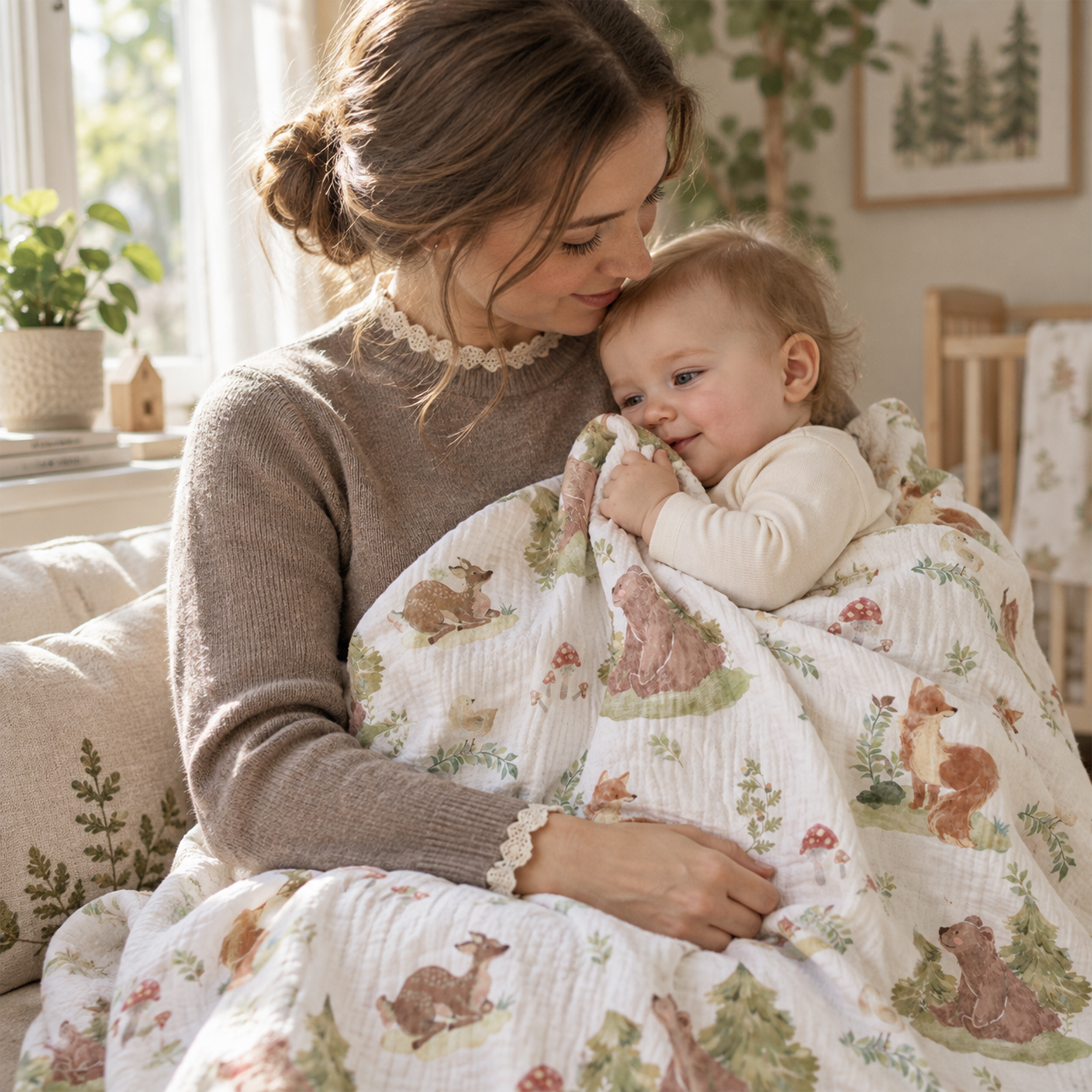 Muslin Swaddle Blankets 3-Pack | 38"x40" | Fern & Woodland Pals