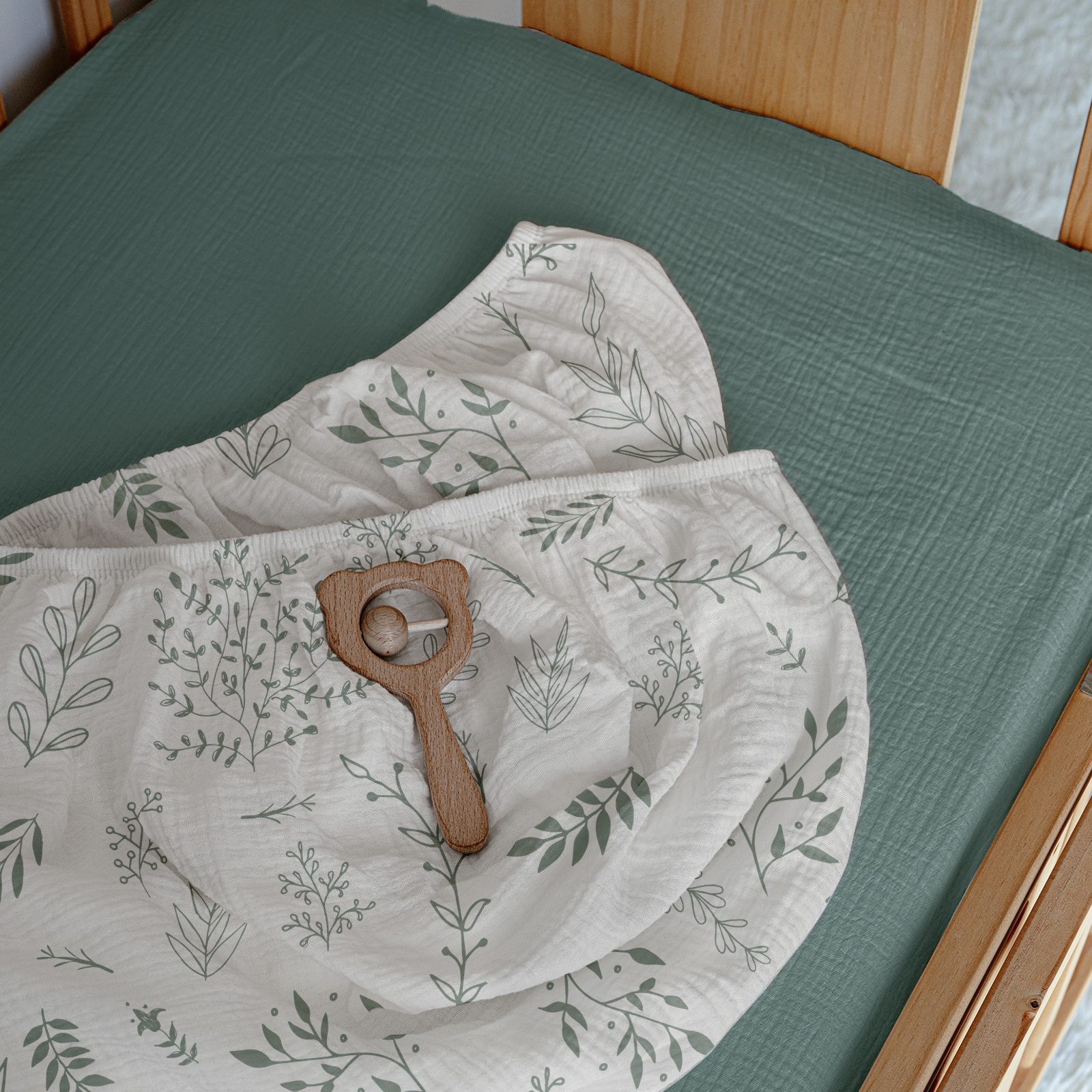 Natural Leaves  | Muslin Bassinet Sheets 2-Pack | 38''*26'' 100% Muslin Cotton