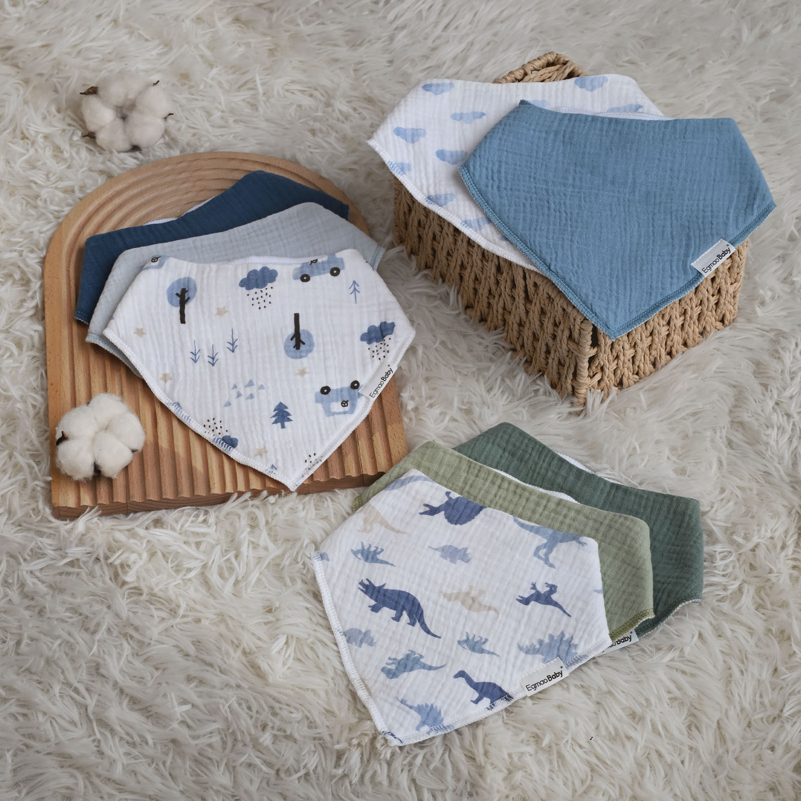 Blue Ride to the Jurassic | Soft & Absorbent Muslin Bandana Bibs 10 Pack