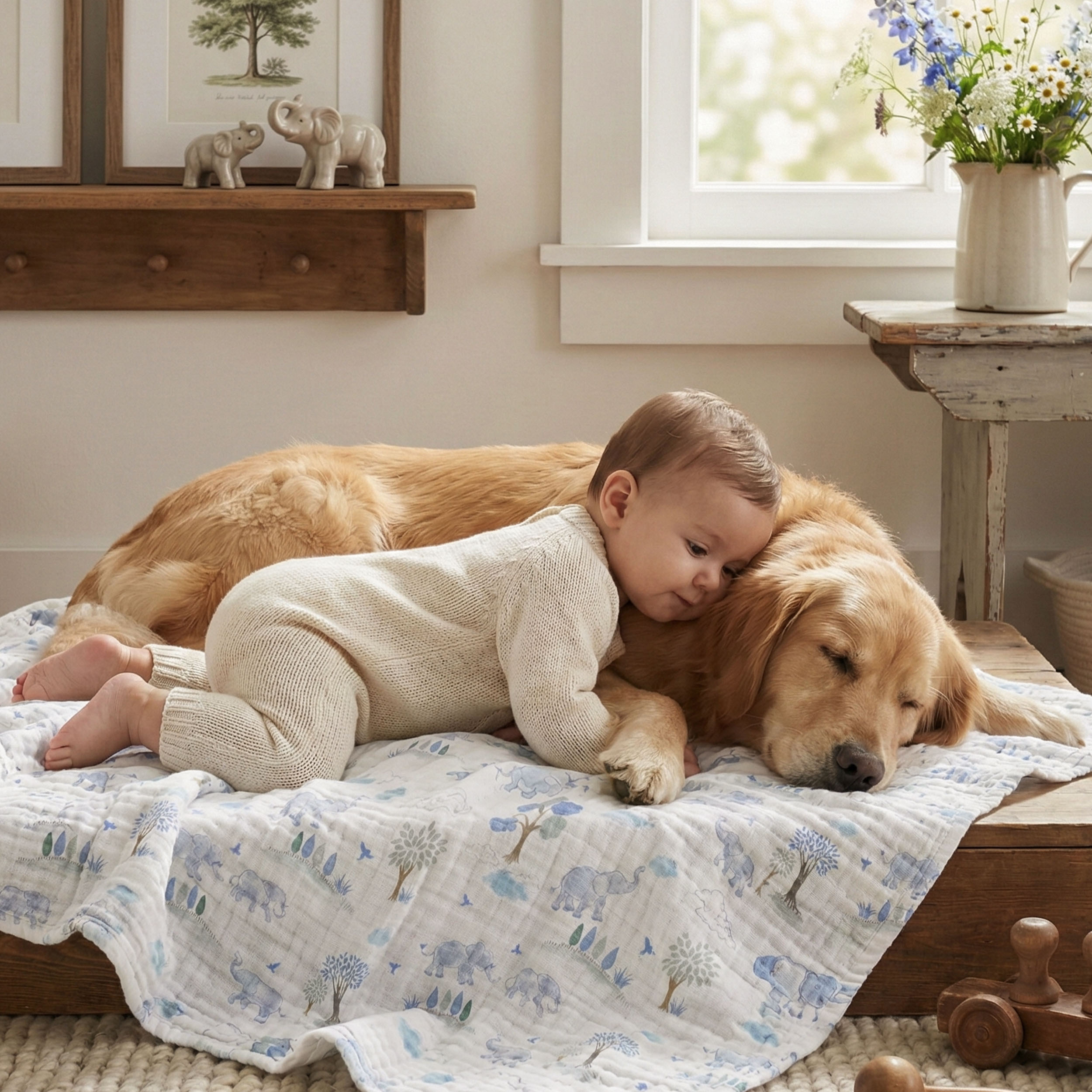 Muslin Swaddle Blankets 4-Pack | 38x40" | Bounce in the Blue