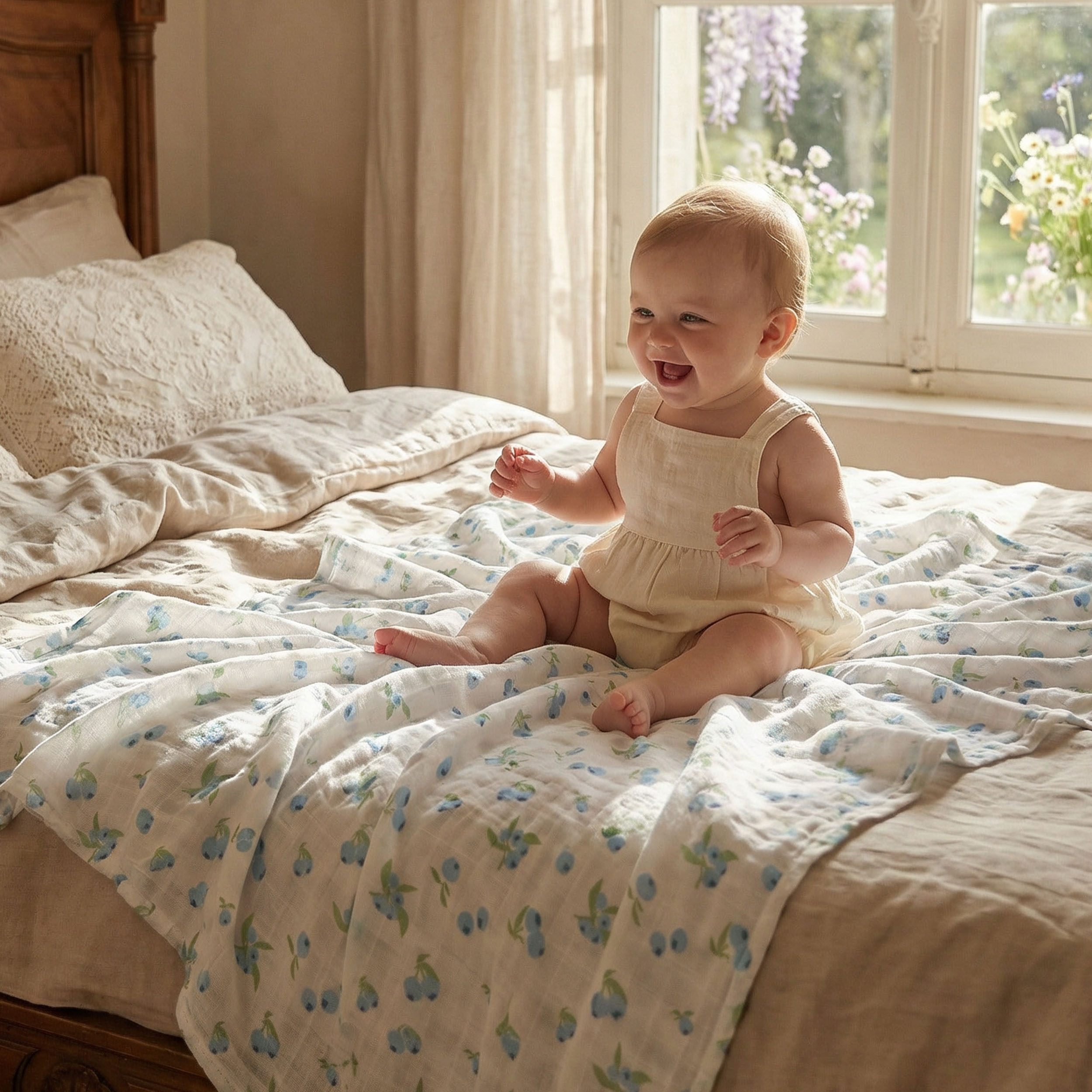 Muslin Swaddle Blankets 4-Pack | 35"x40" | Azure Berry Dream