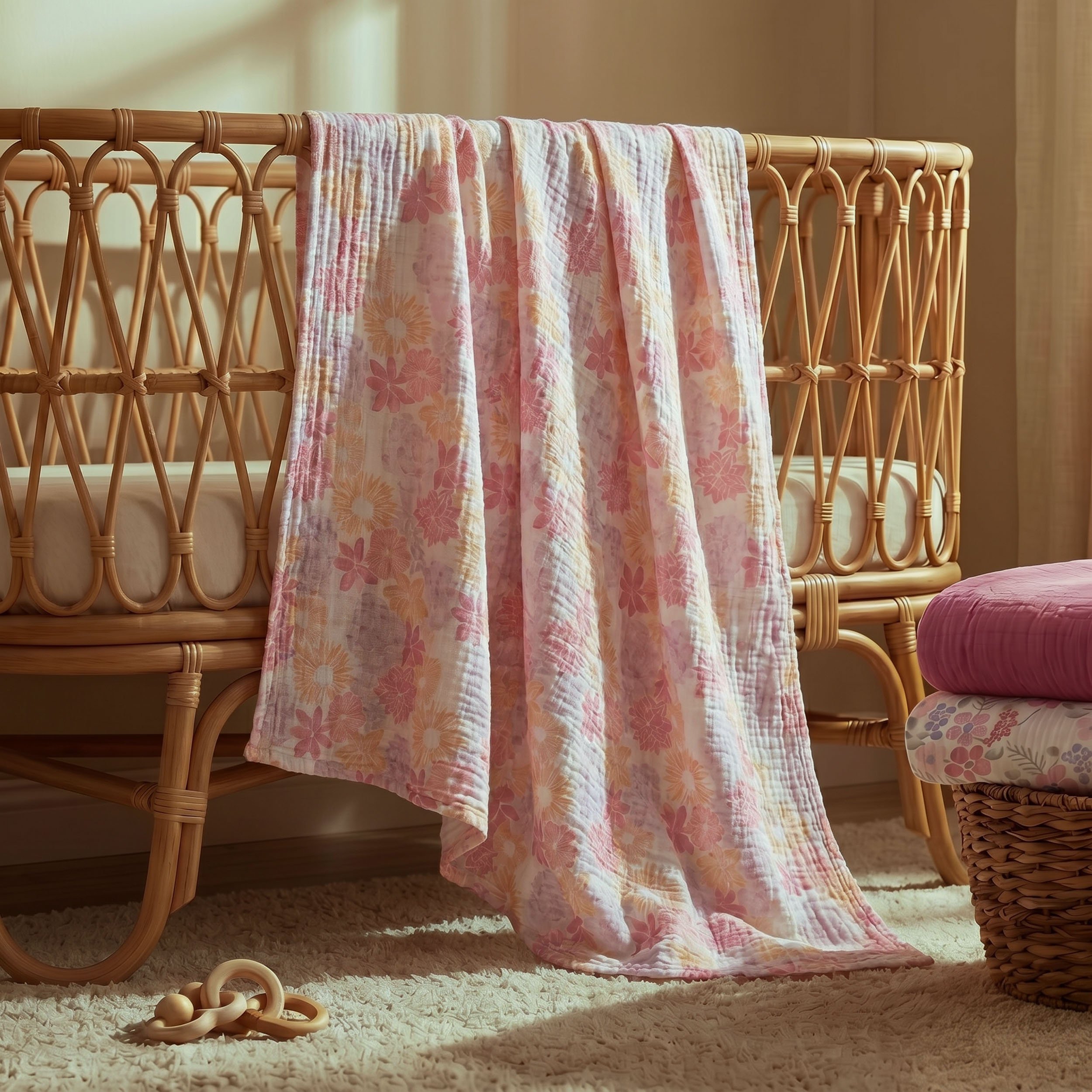 Muslin Swaddle Blankets 3-Pack | 38"x40" | Vintage Floral Bloom