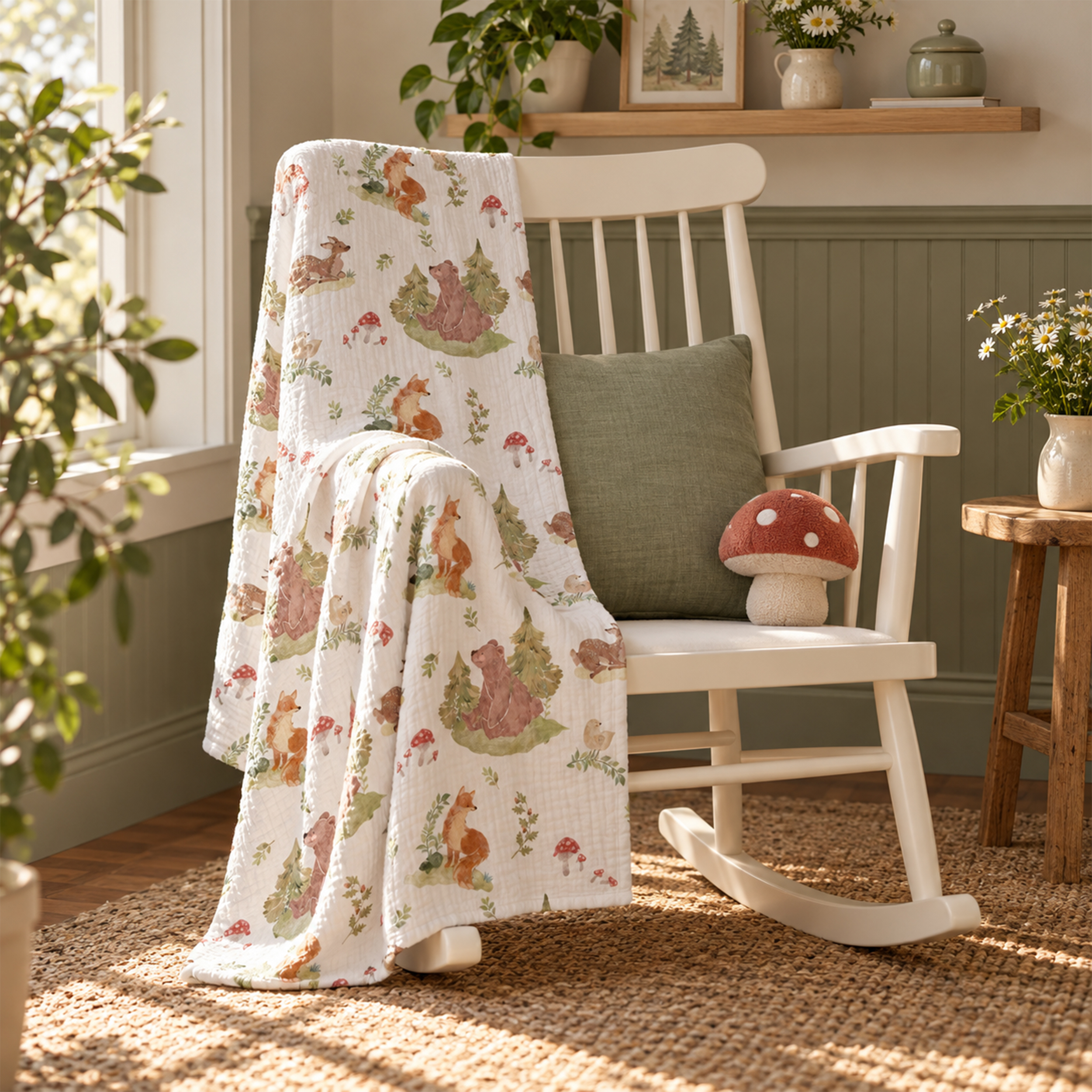Muslin Swaddle Blankets 3-Pack | 38"x40" | Fern & Woodland Pals