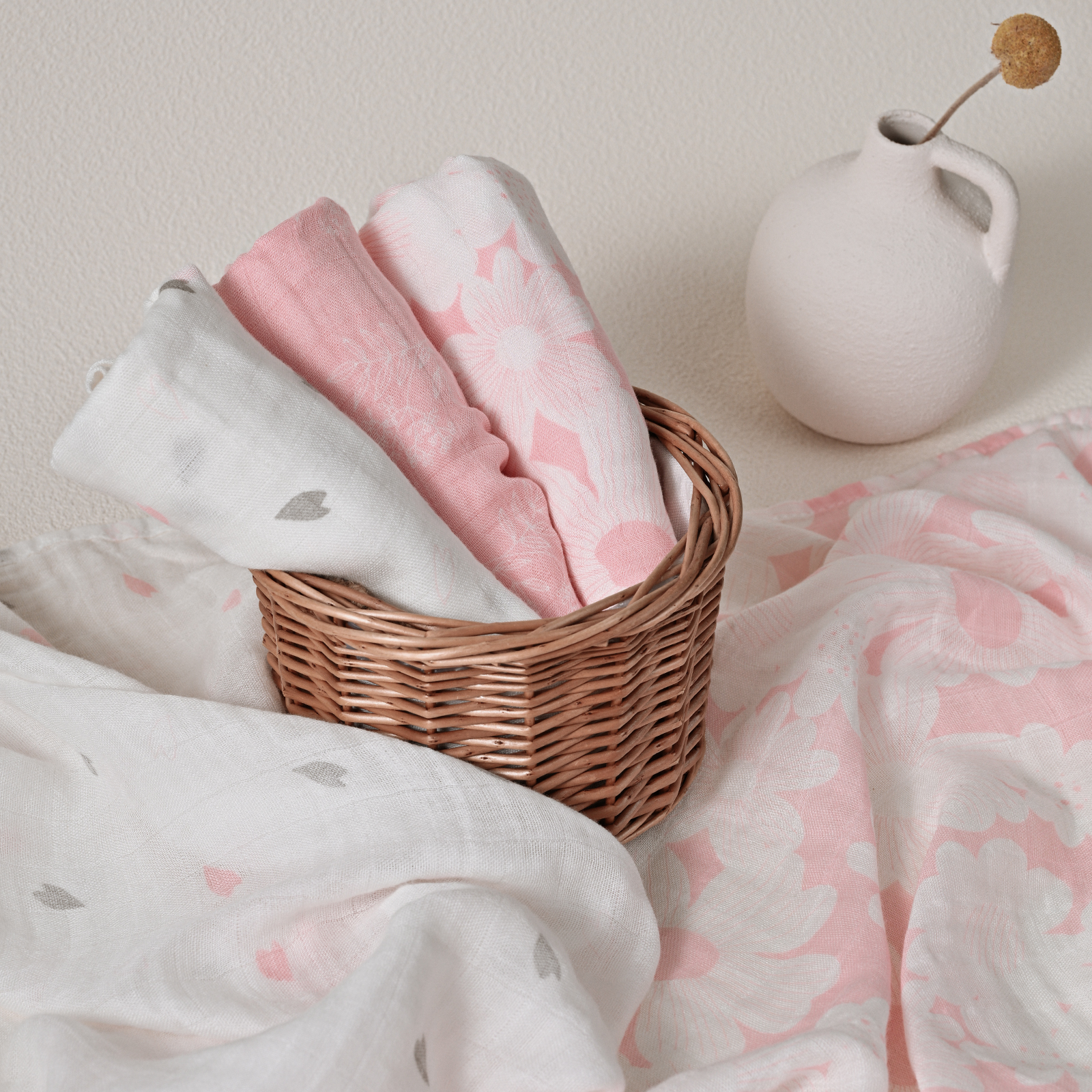 Muslin Swaddle Blankets 6-Pack, 28 X 28" - Rosebud