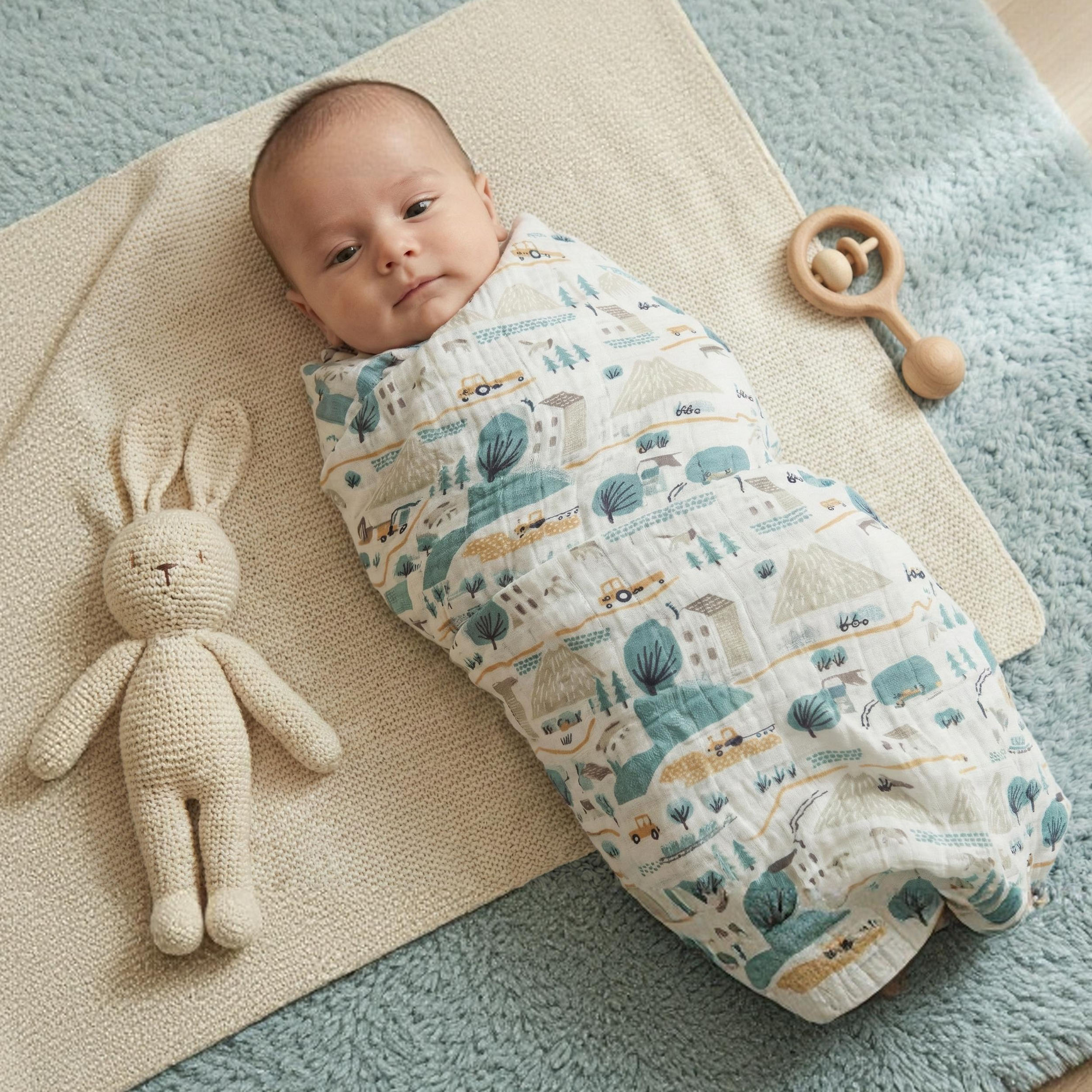 Muslin Swaddle Blankets 4-Pack | 31.5x43.3" | Mint Dusk