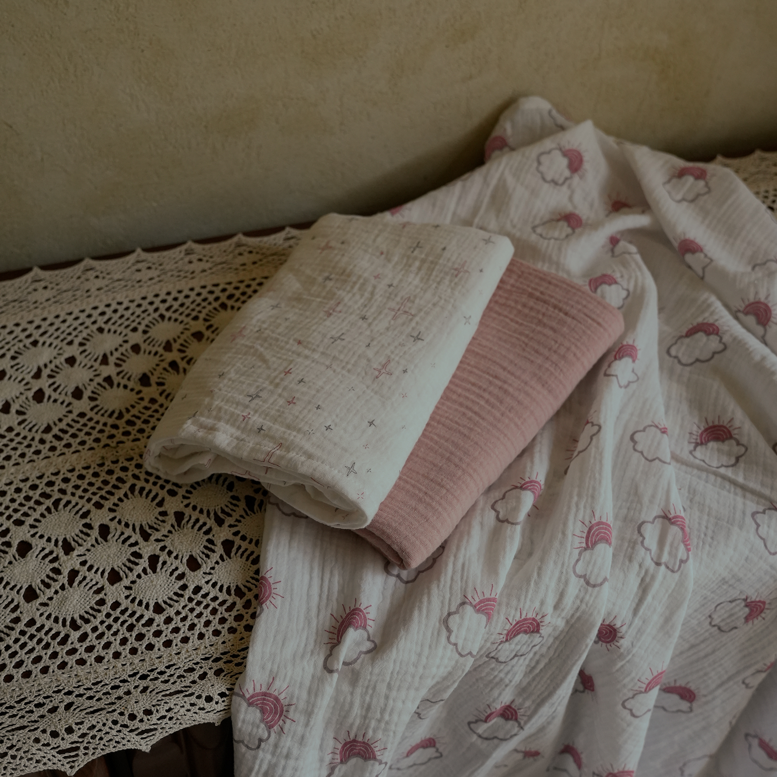 Muslin Swaddle Blankets 3-Pack, 38"x40" - Sunlight