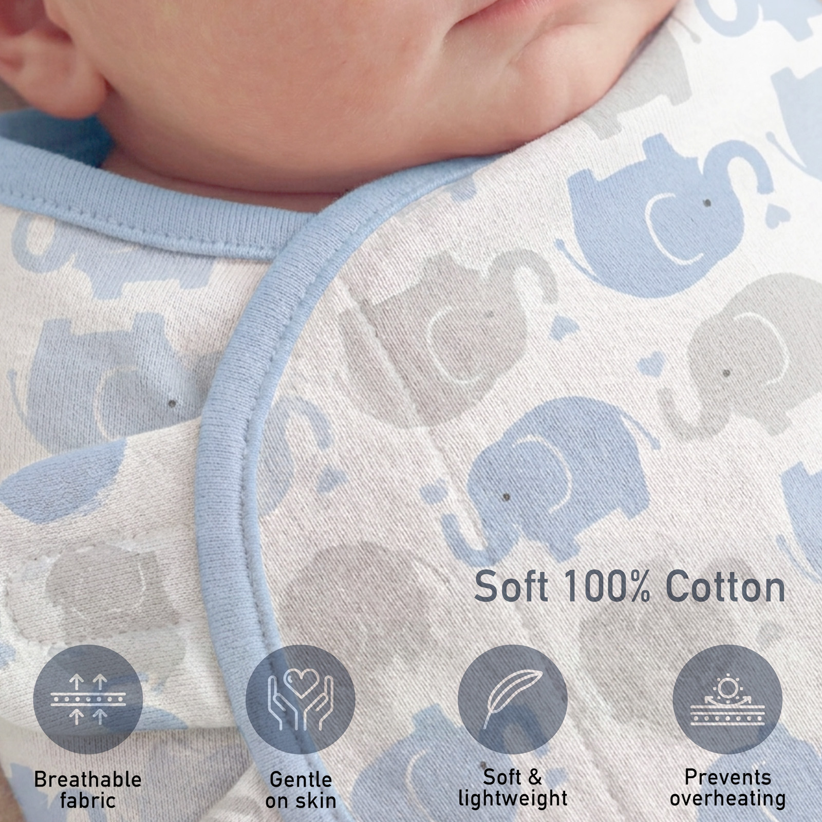 Azure Elephant Ripple | Zipper Swaddle Wrap 3 Pack | 0-3 Months