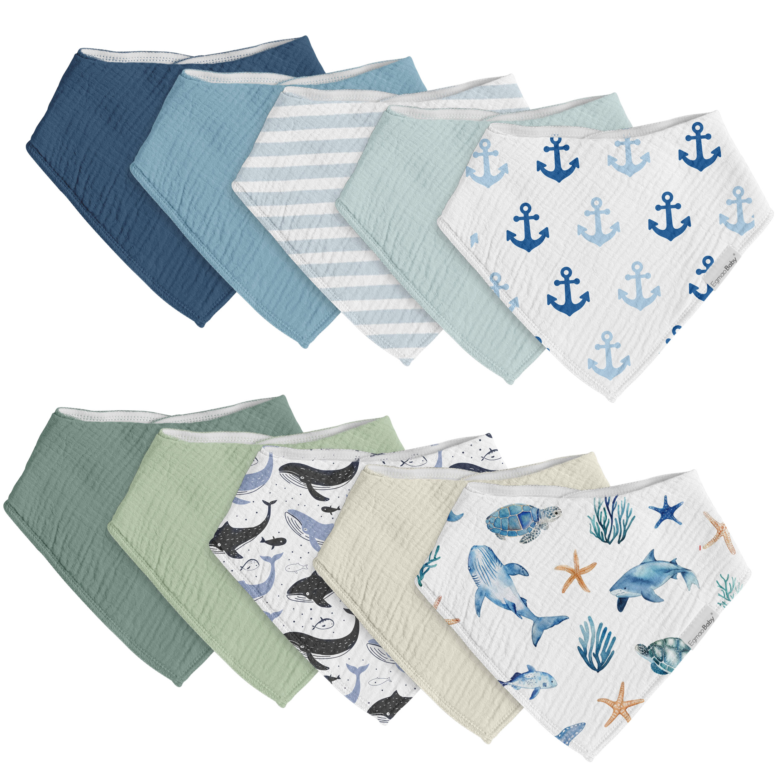Ocean Breeze Sail | Soft & Absorbent Muslin Bandana Bibs 10 Pack