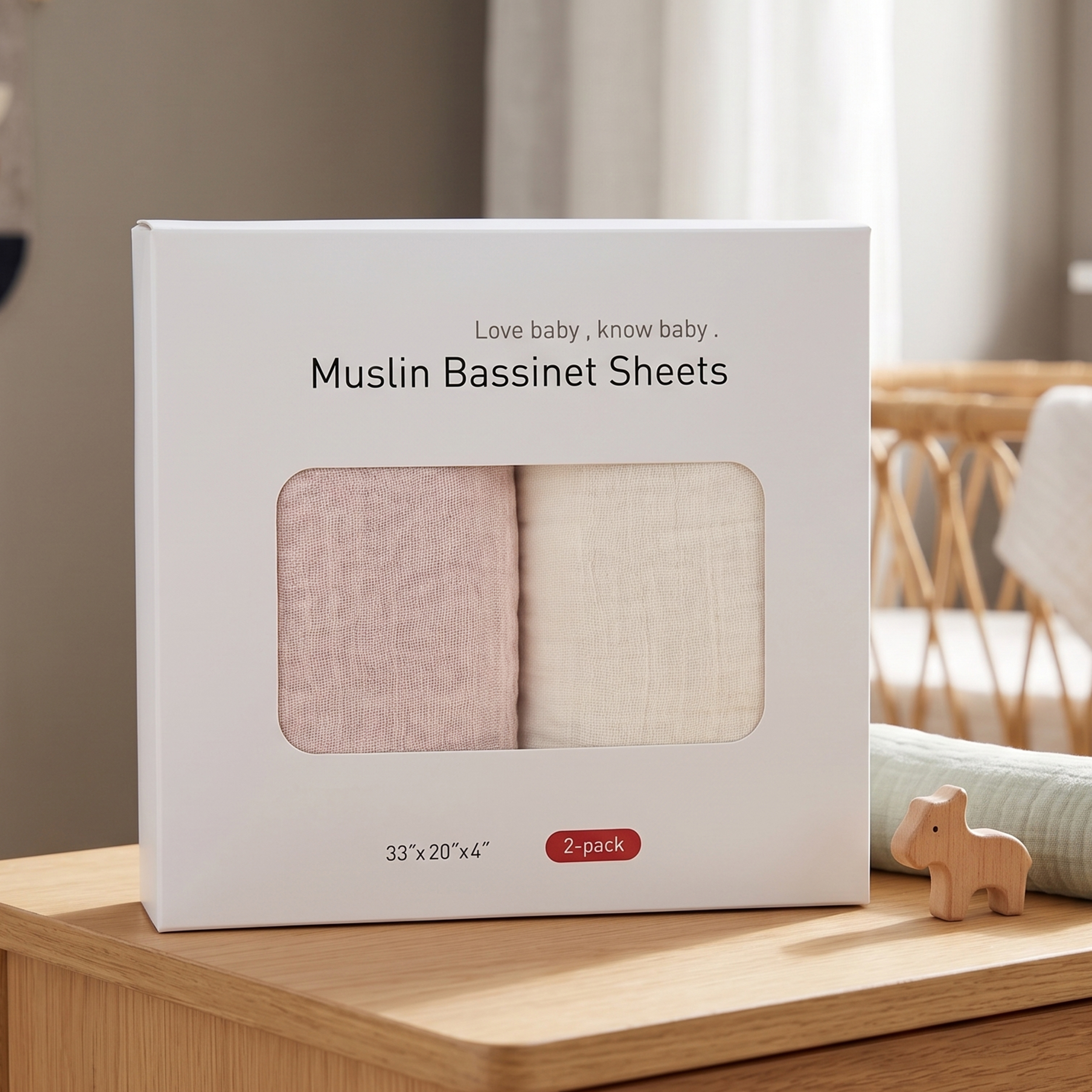 Elegant Rose Oat | Muslin Bassinet Sheet 2-Pack | 33''*20''