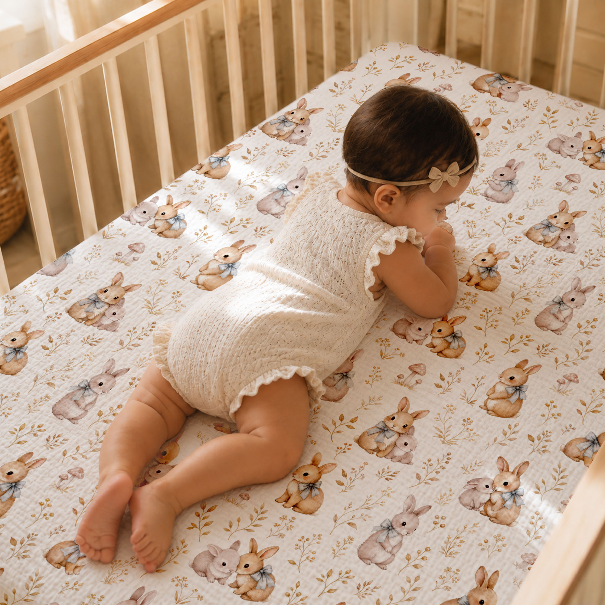Beige Bunny Woodland | Muslin Crib Sheets 2-Pack | 52''*28''