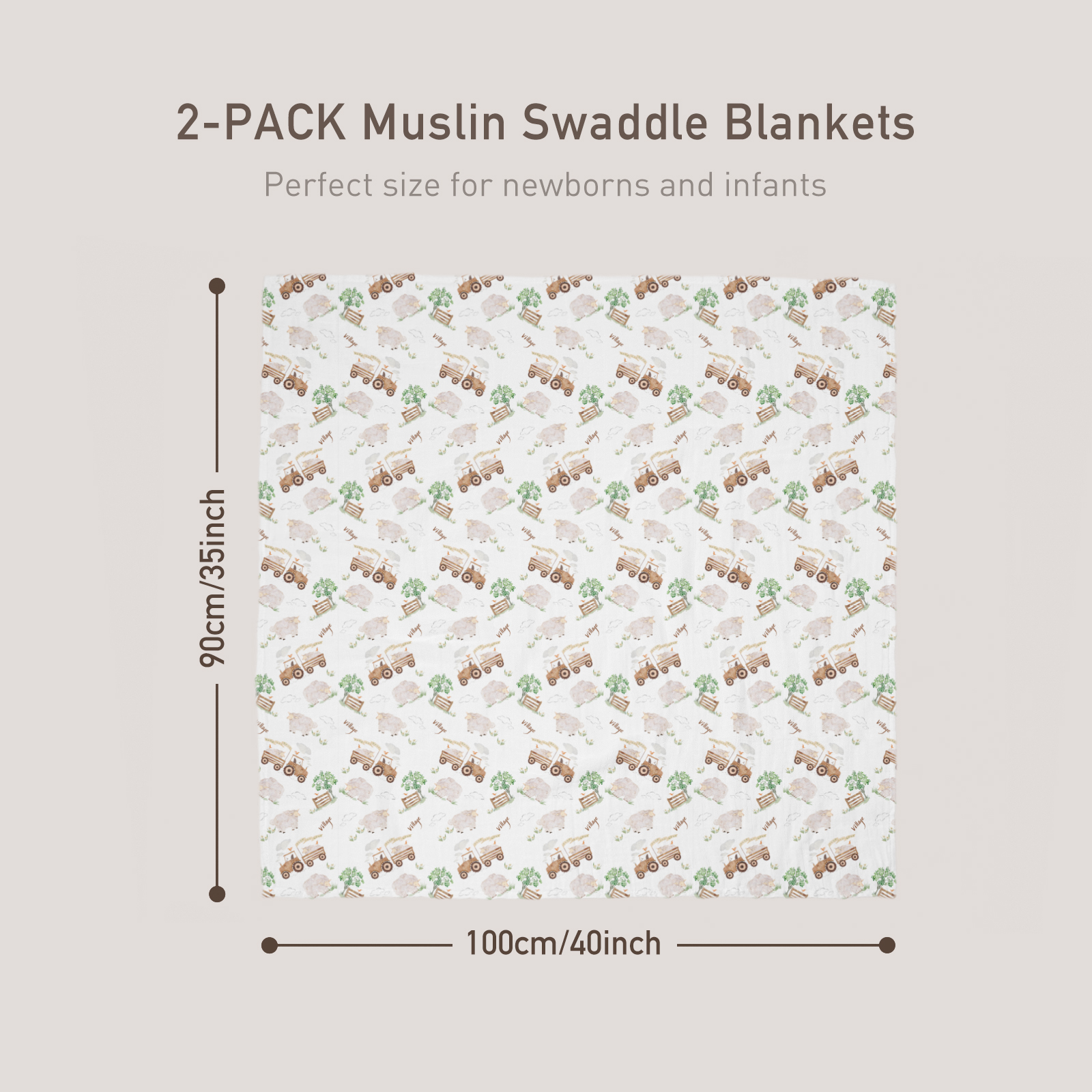 Muslin Swaddle Blankets 2-Pack | 35"x40" | Barn Prelude