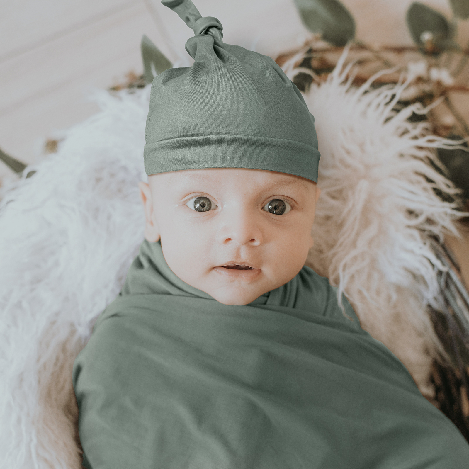 Olive | Baby Swaddle and Hat Set | 33.5*43inch