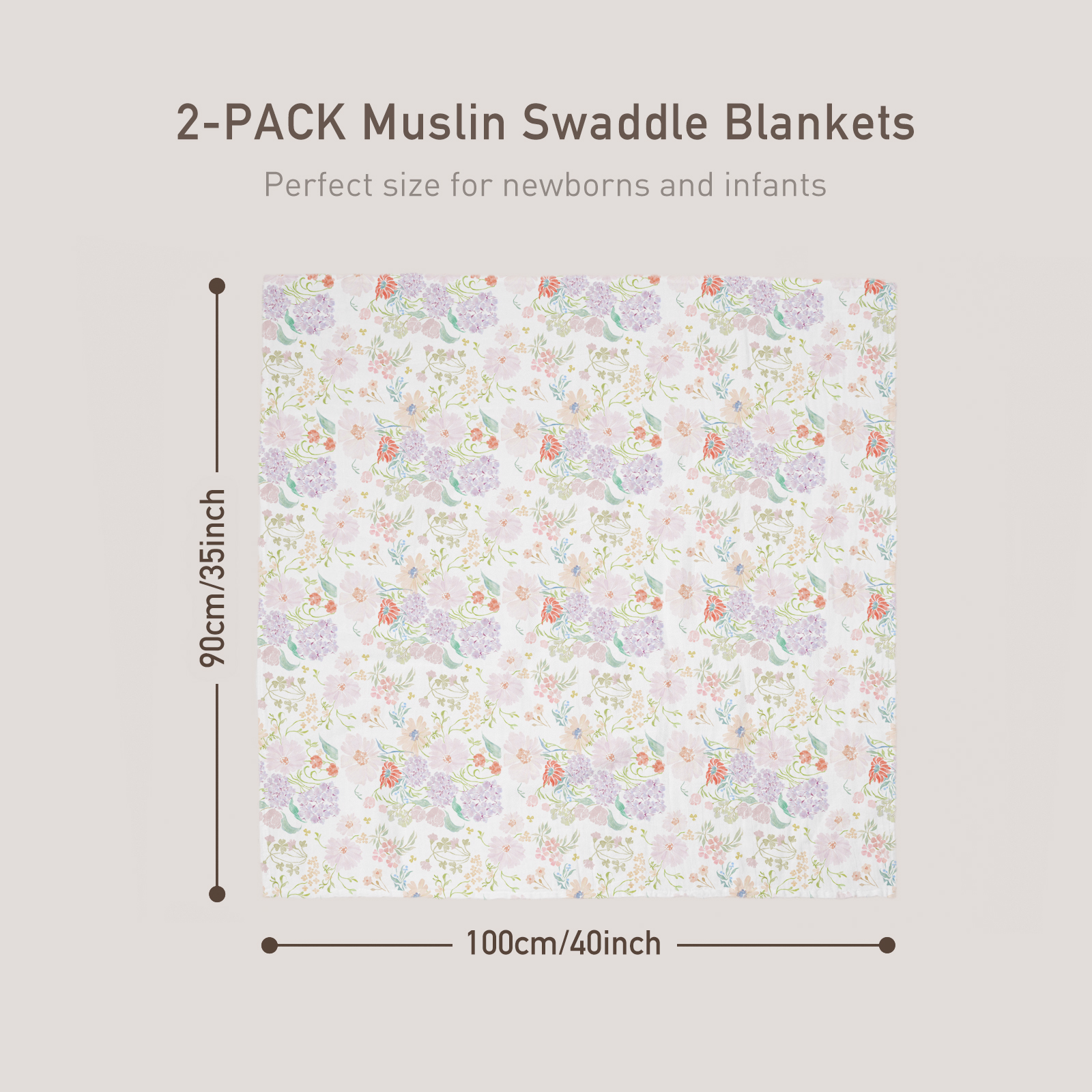 Muslin Swaddle Blankets 2-Pack | 35"x40" | Floradream