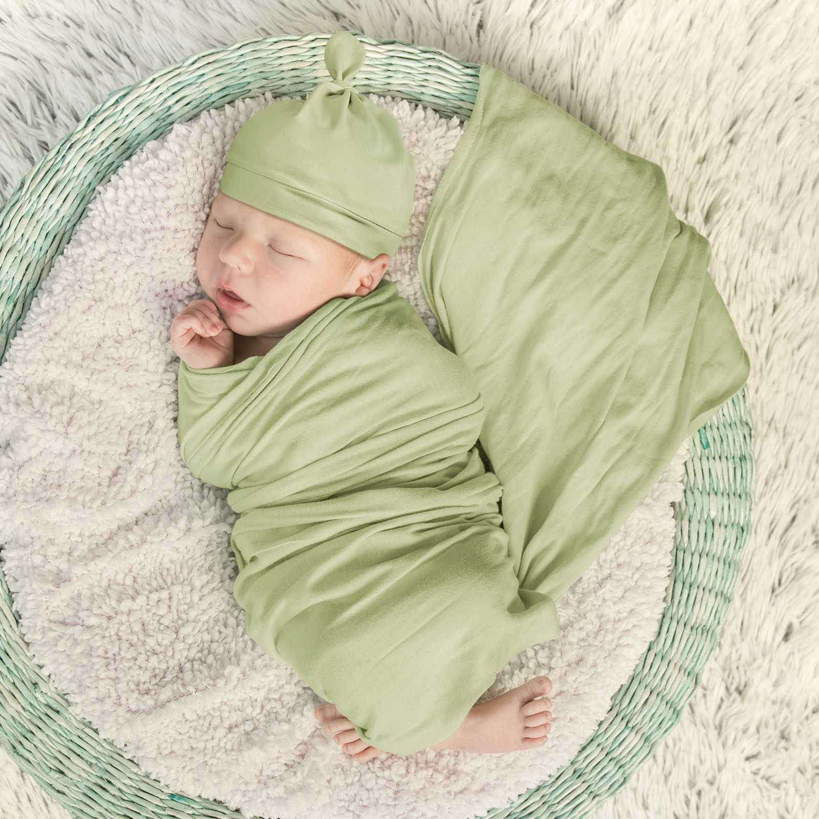 Pea Green | Baby Swaddle and Hat Set | 33.5*43inch