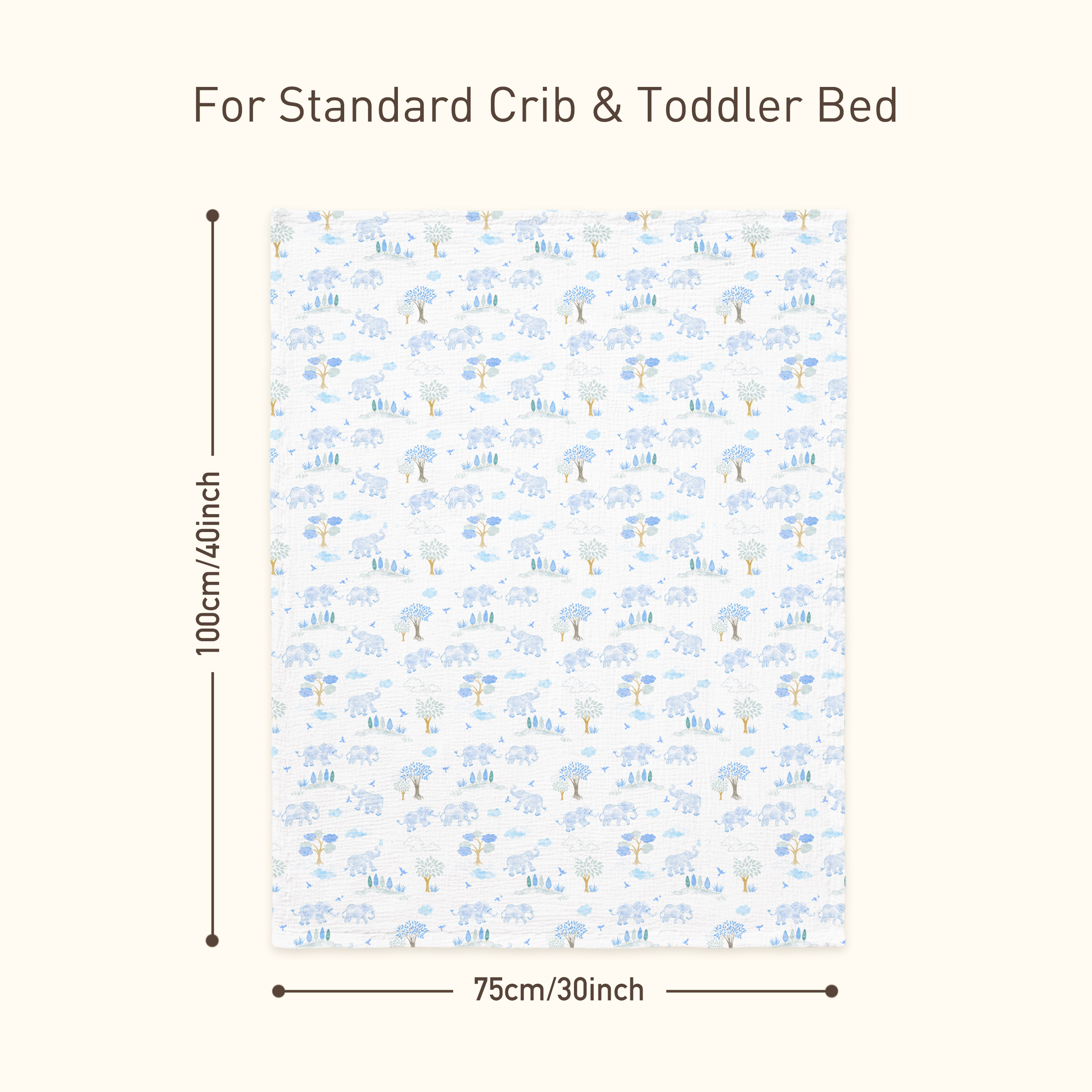 Blue Elephant Safari | Muslin and Fleece Plush Dot Blanket | 30''*40''