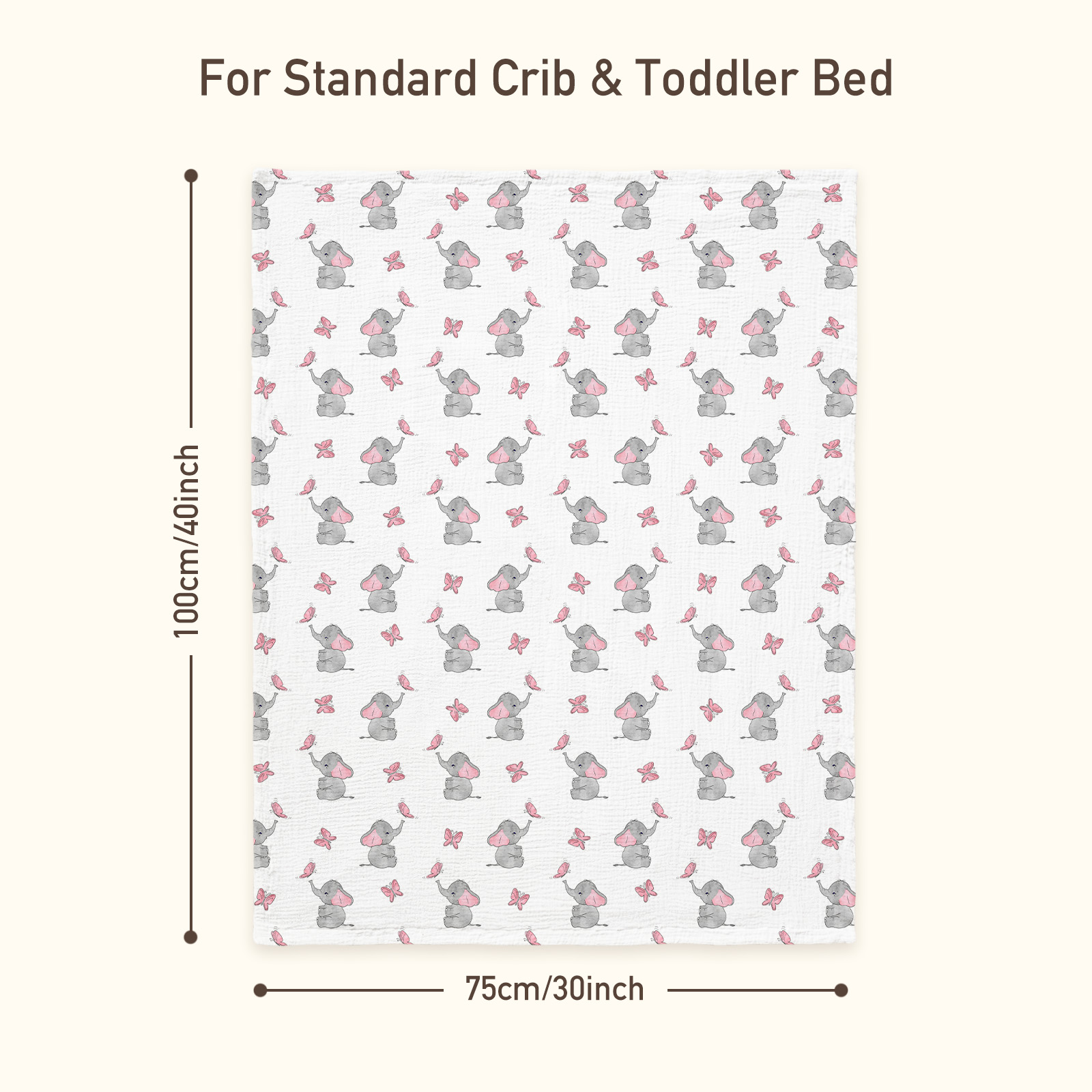 Dusty Elephant Flutter | Muslin and Fleece Plush Dot Blanket | 30''*40''