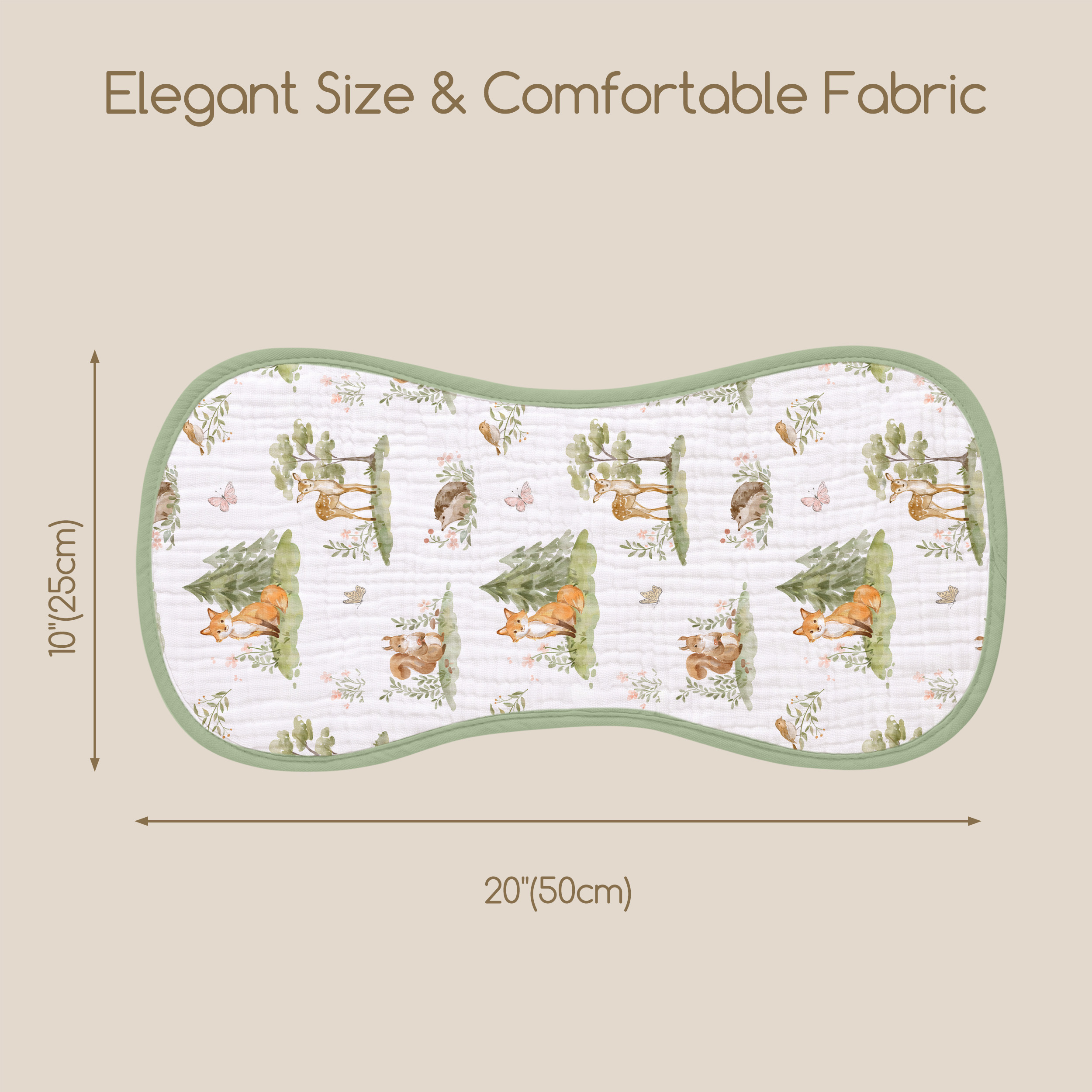 Organic Muslin Cotton Burp Cloths 6 Pack -  Green Forest Fox