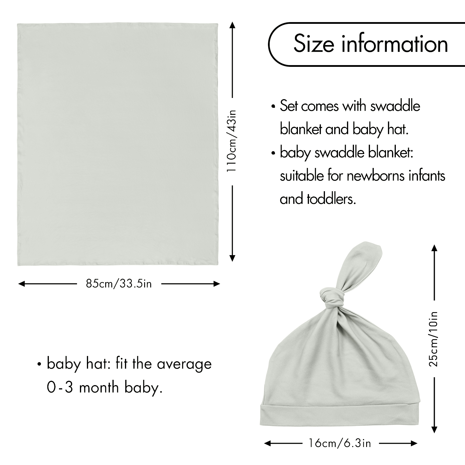 Greyish Green | Baby Swaddle and Hat Set | 33.5*43inch