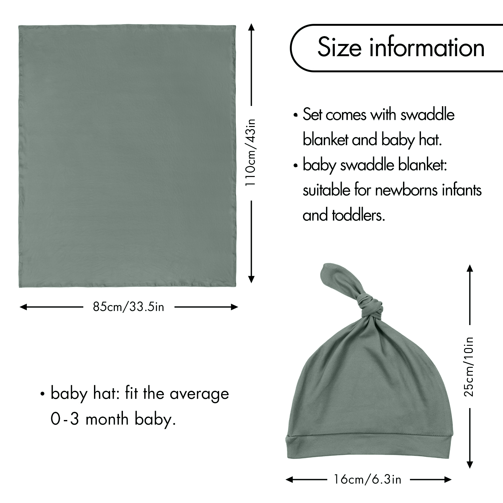 Olive | Baby Swaddle and Hat Set | 33.5*43inch