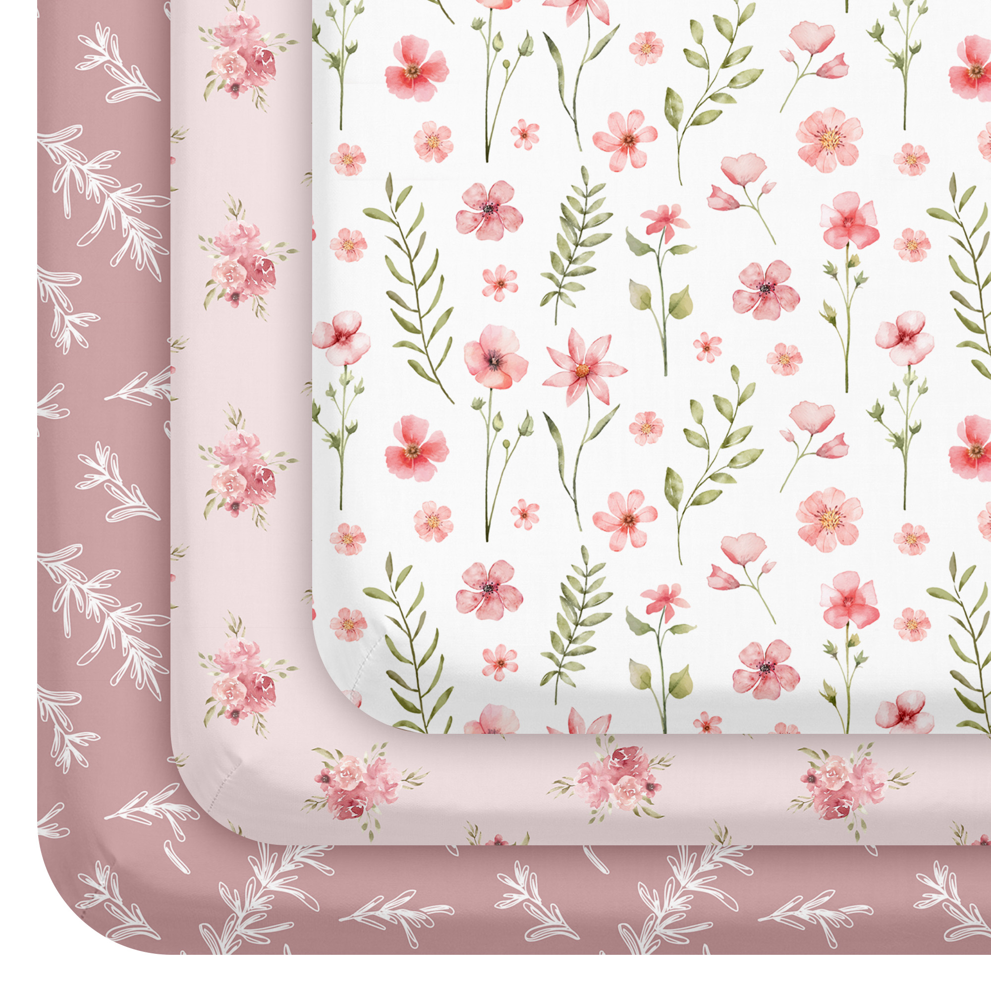 Dainty Blush Meadow | Soft Microfiber Baby Crib Sheets 3 Pack